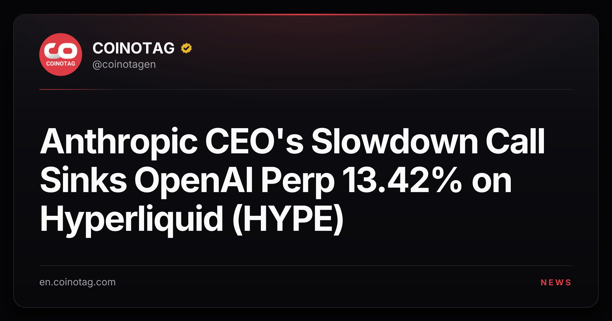 Anthropic CEO's Slowdown Call Sinks OpenAI Perp 13.42% on Hyperliquid (HYPE)