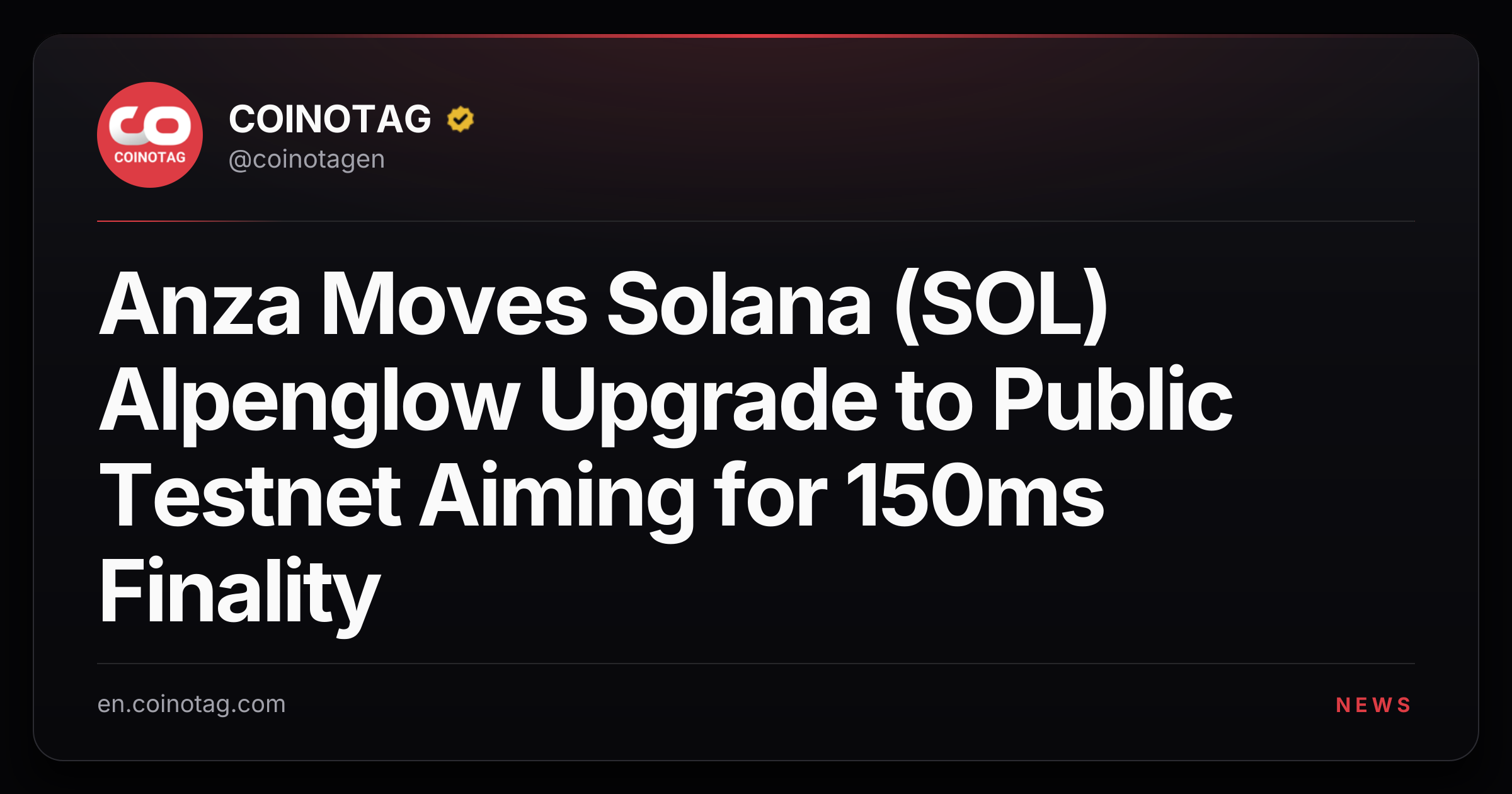 Anza Moves Solana (SOL) Alpenglow Upgrade to Public Testnet Aiming for 150ms Finality