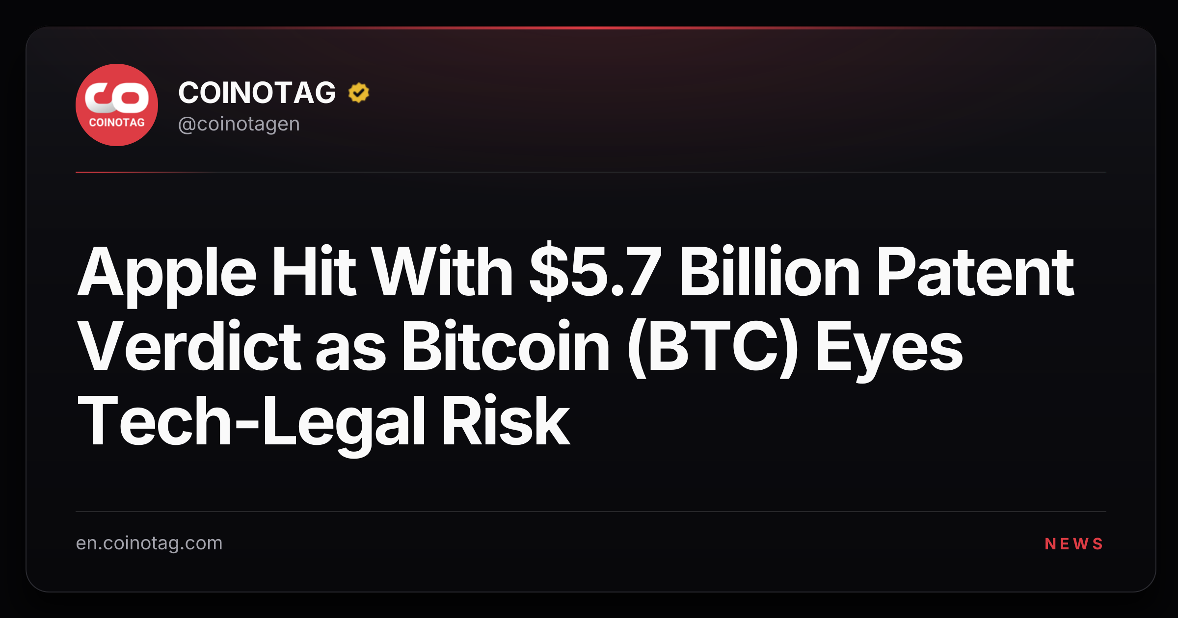 Apple Hit With $5.7 Billion Patent Verdict as Bitcoin (BTC) Eyes Tech-Legal Risk
