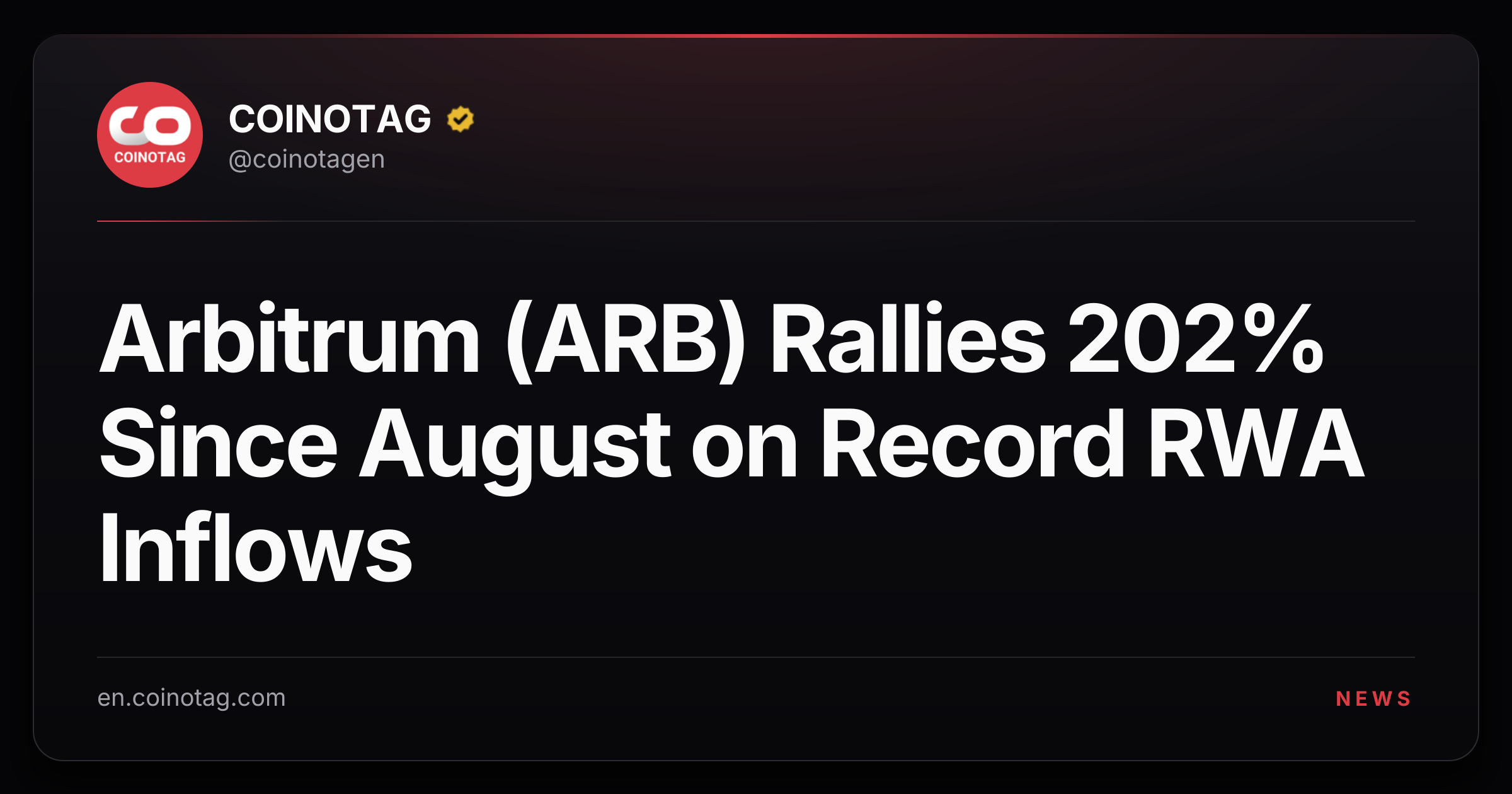 Arbitrum (ARB) Rallies 202% Since August on Record RWA Inflows