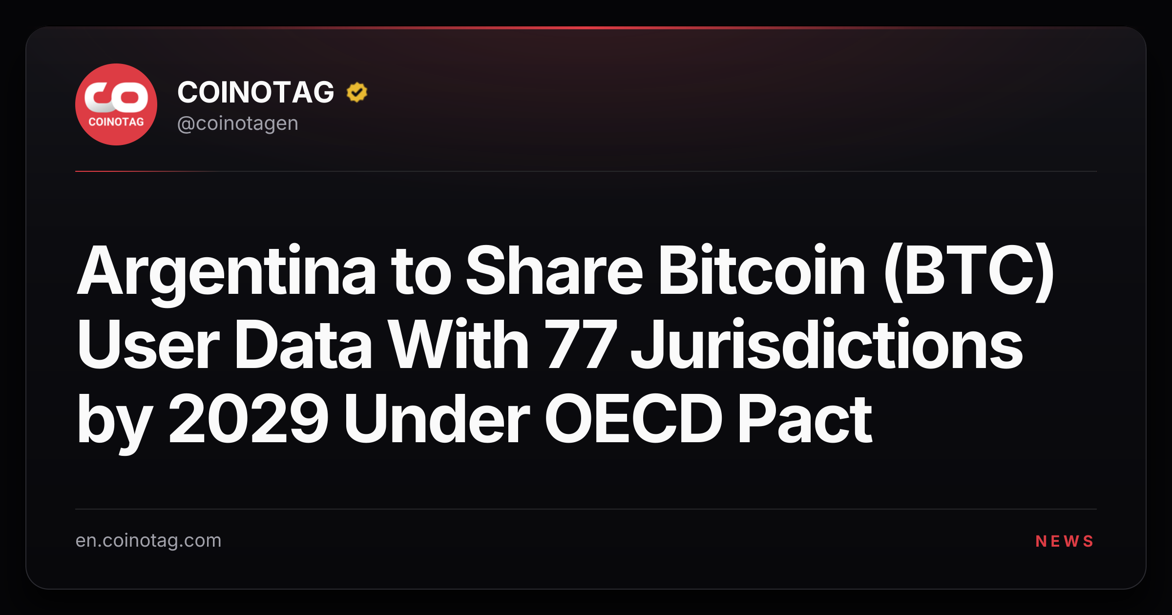 Argentina to Share Bitcoin (BTC) User Data With 77 Jurisdictions by 2029 Under OECD Pact