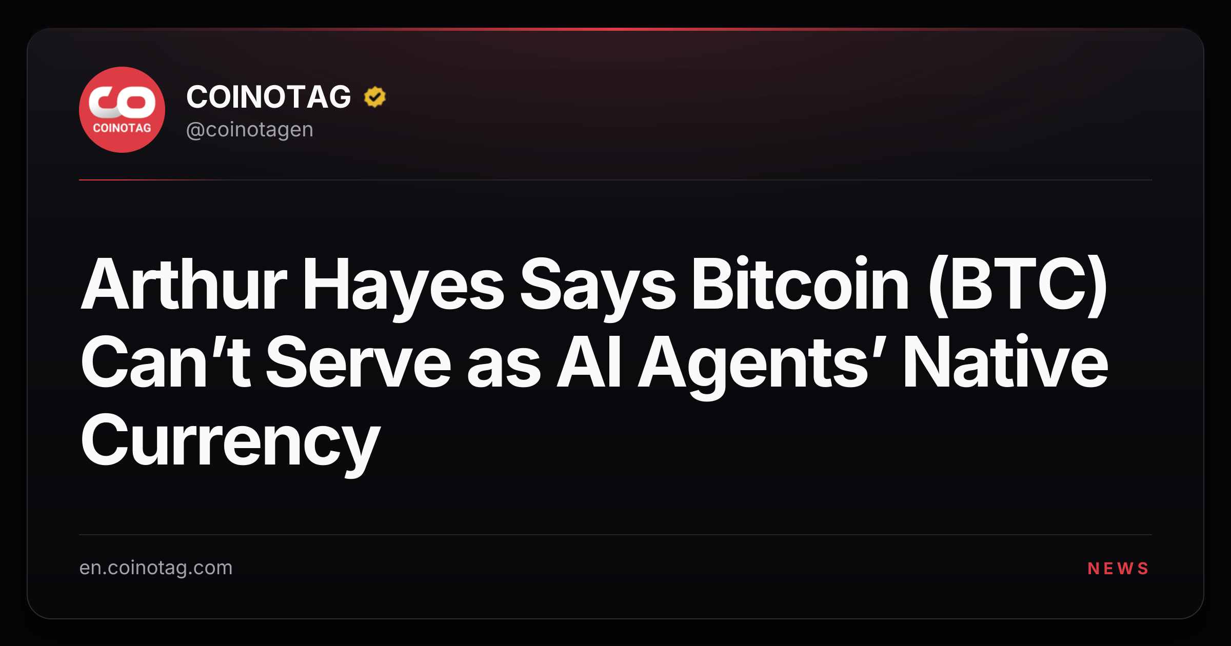 Arthur Hayes Says Bitcoin (BTC) Can’t Serve as AI Agents’ Native Currency
