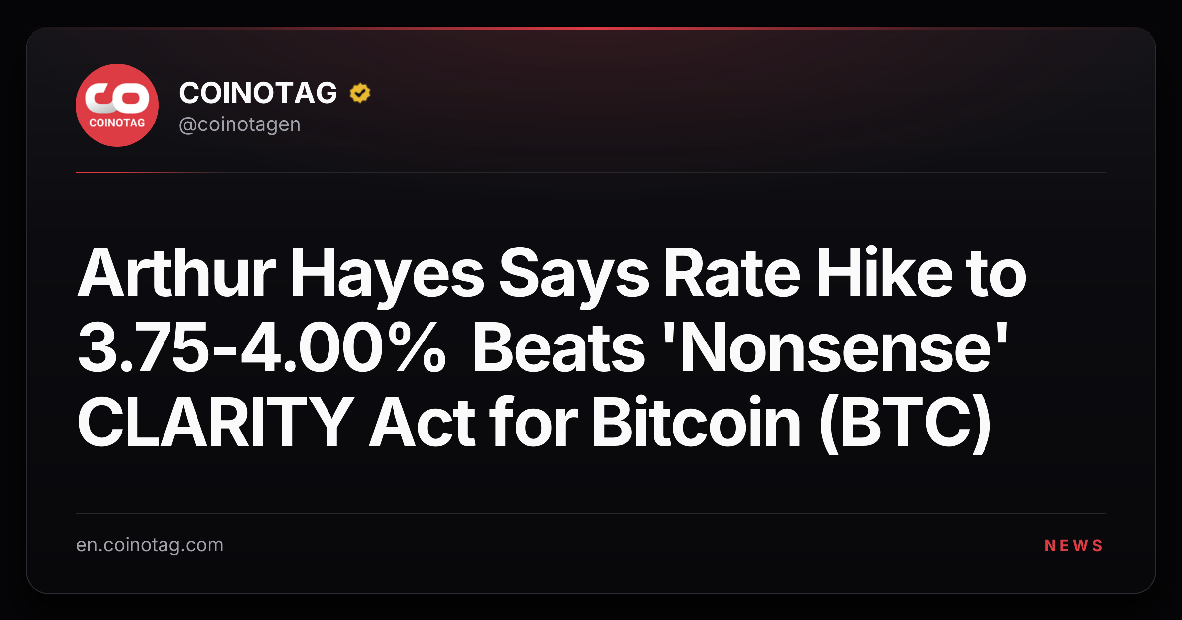 Arthur Hayes Says Rate Hike to 3.75-4.00% Beats 'Nonsense' CLARITY Act for Bitcoin (BTC)