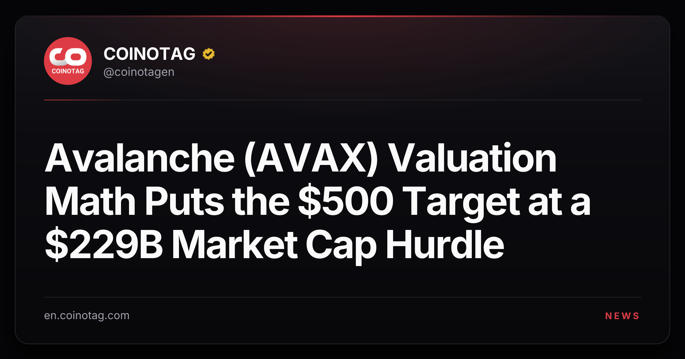 Avalanche (AVAX) Valuation Math Puts the $500 Target at a $229B Market Cap Hurdle