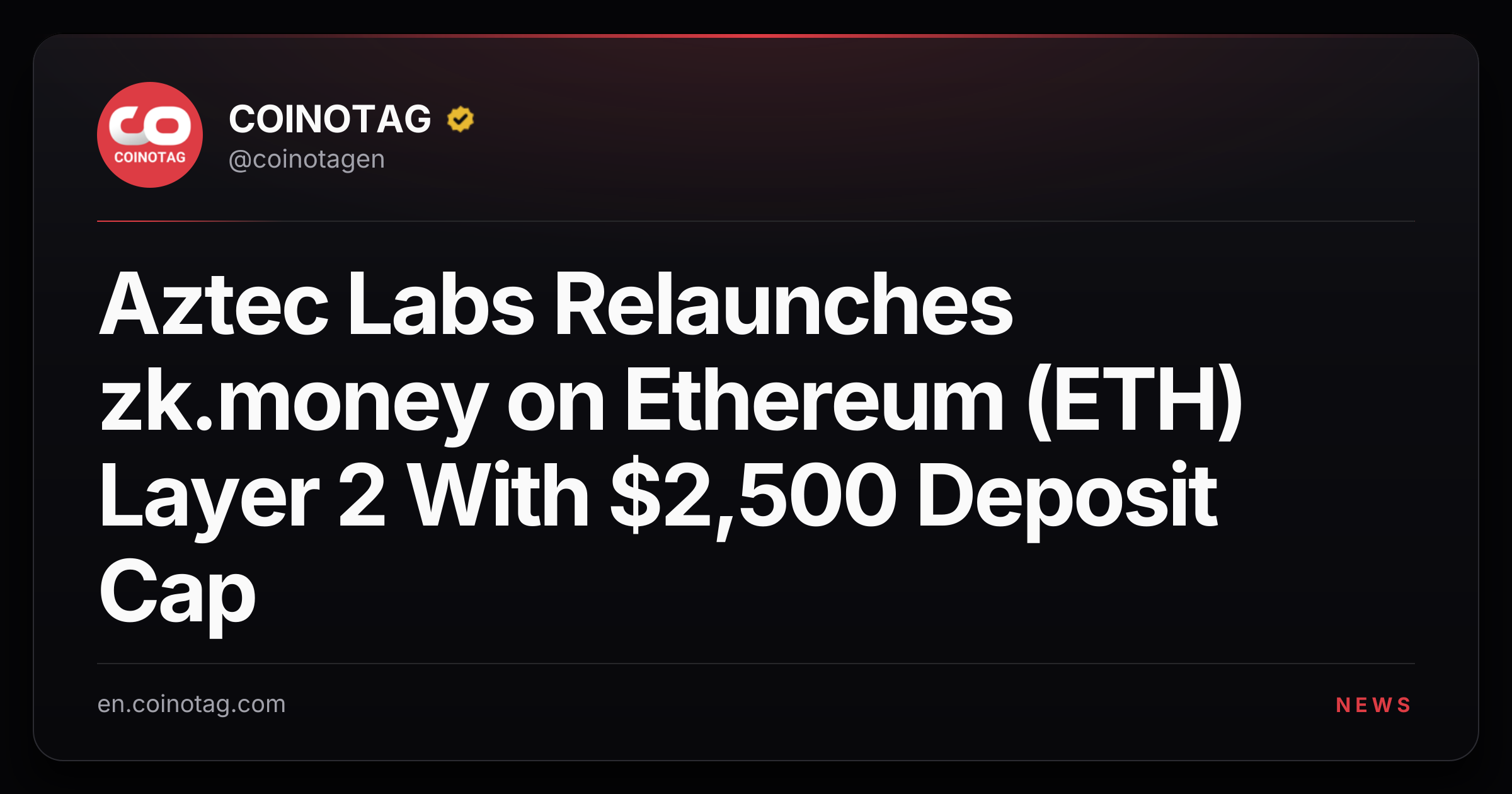 Aztec Labs Relaunches zk.money on Ethereum (ETH) Layer 2 With $2,500 Deposit Cap