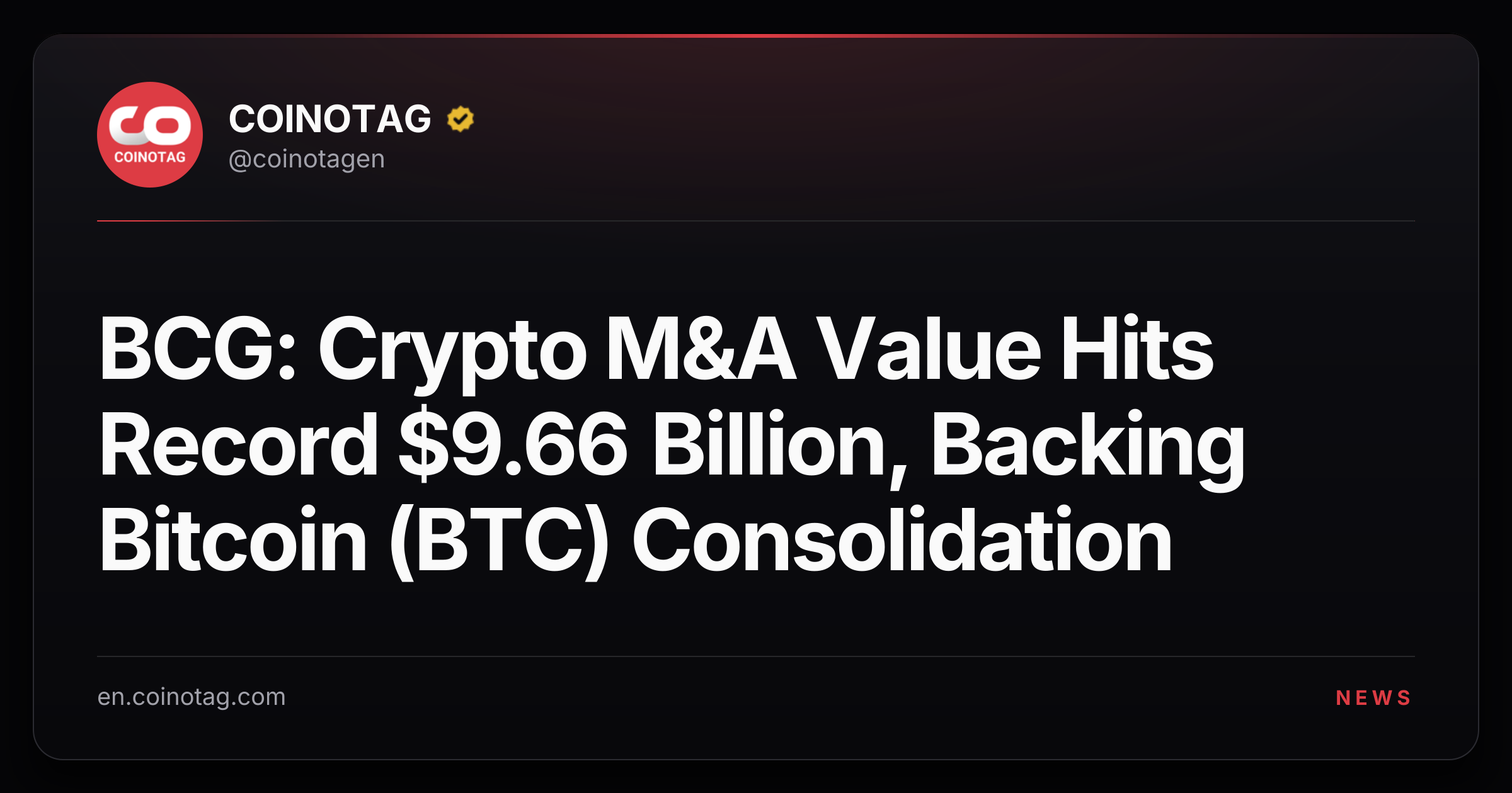 BCG: Crypto M&A Value Hits Record $9.66 Billion, Backing Bitcoin (BTC) Consolidation