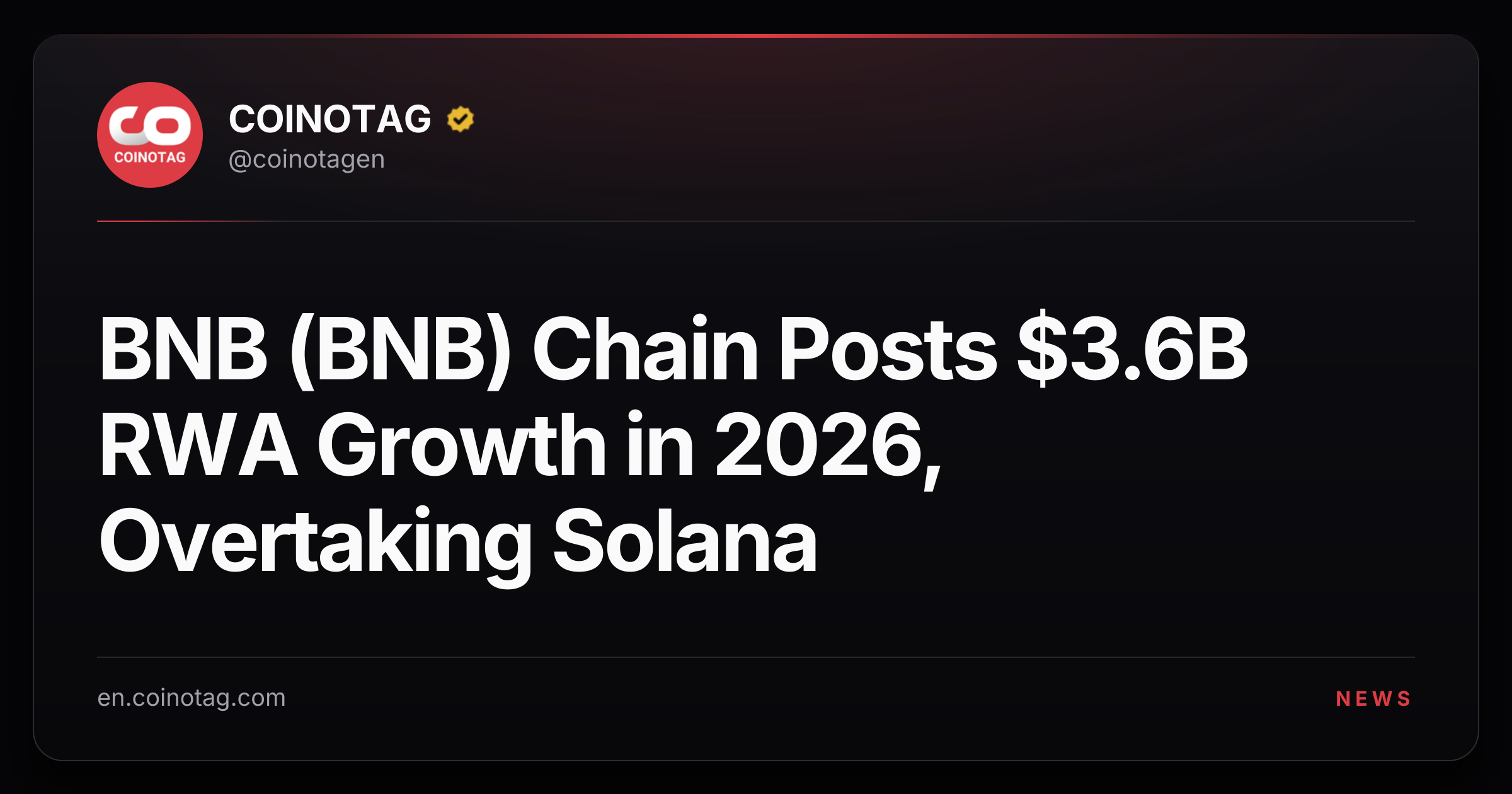 BNB (BNB) Chain Posts $3.6B RWA Growth in 2026, Overtaking Solana