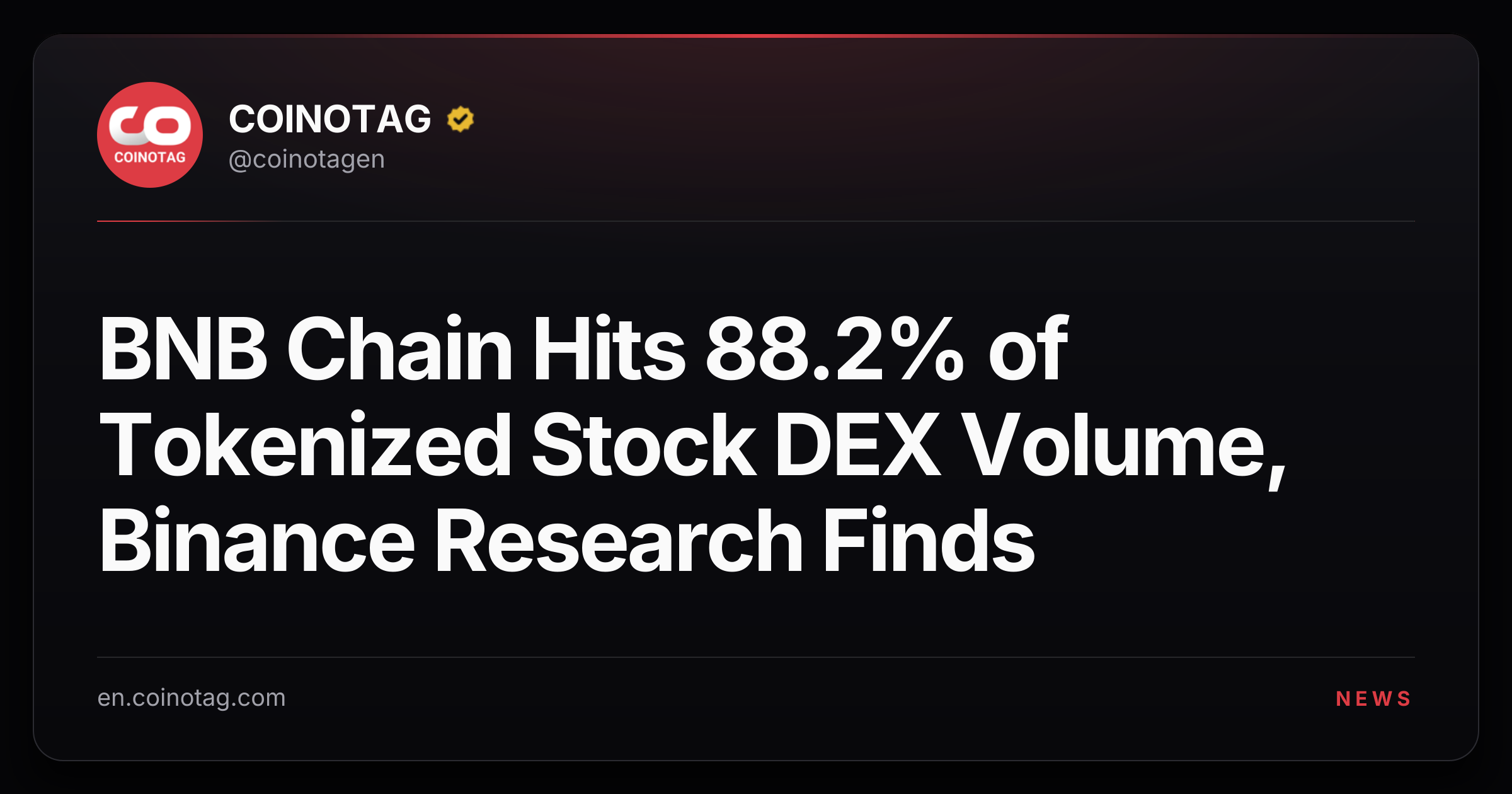 BNB Chain Hits 88.2% of Tokenized Stock DEX Volume, Binance Research Finds