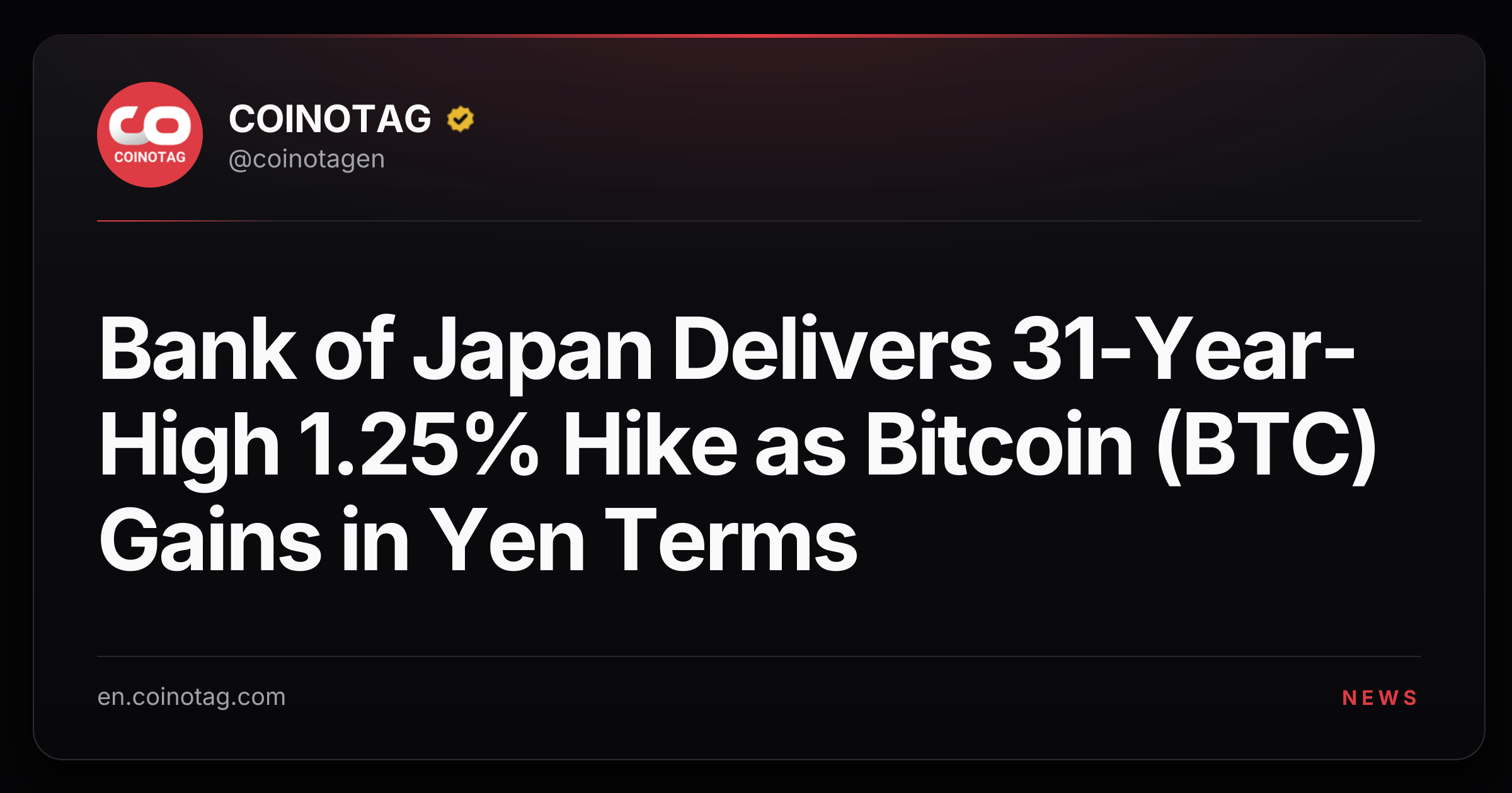 Bank of Japan Delivers 31-Year-High 1.25% Hike as Bitcoin (BTC) Gains in Yen Terms