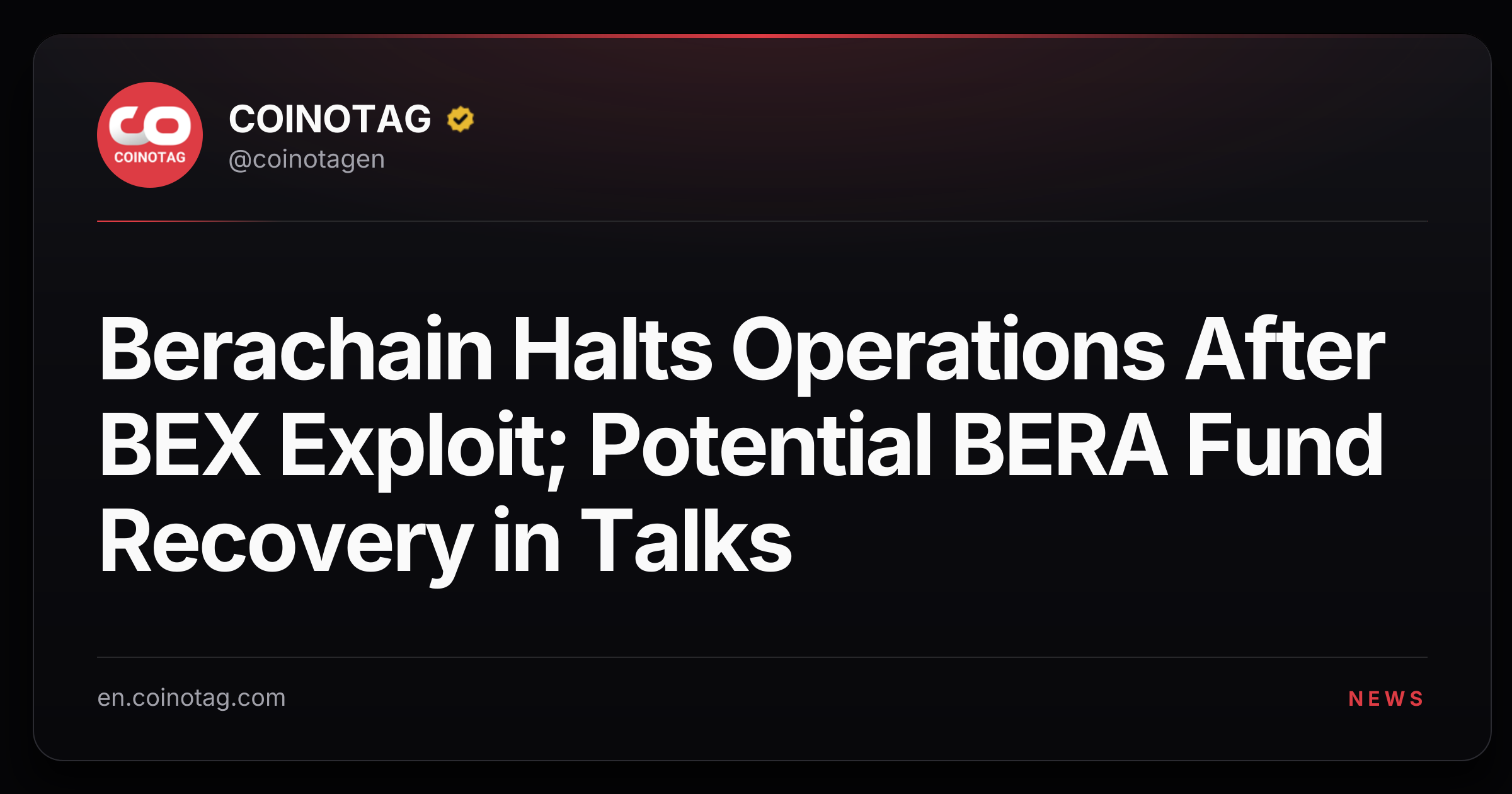 Berachain Halts Operations After BEX Exploit; Potential BERA Fund Recovery in Talks