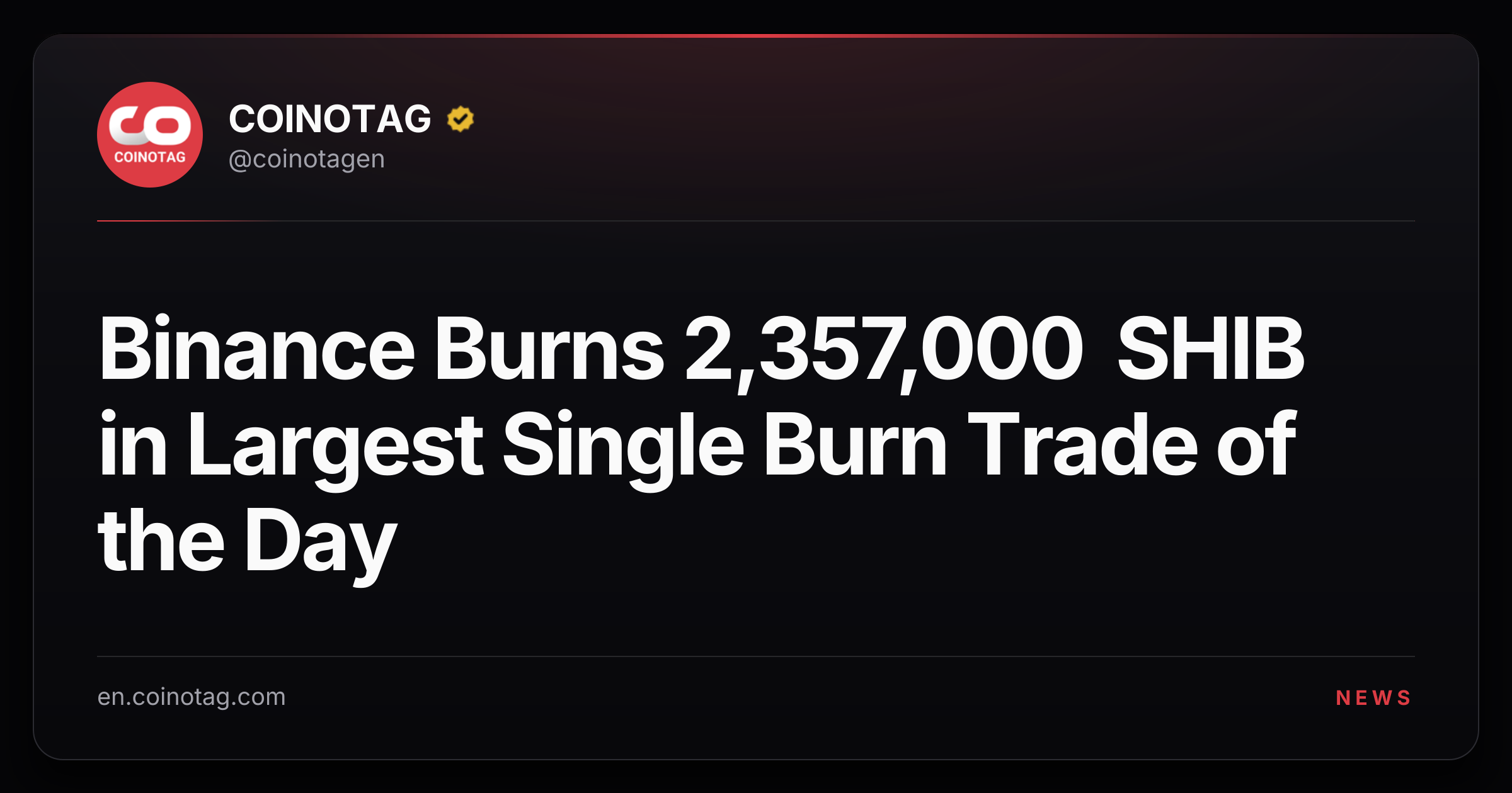 Binance Burns 2,357,000 SHIB in Largest Single Burn Trade of the Day