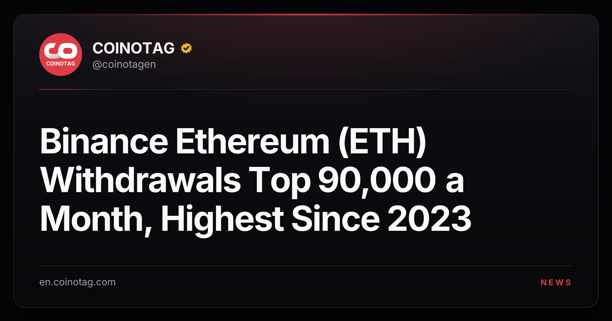 Binance Ethereum (ETH) Withdrawals Top 90,000 a Month, Highest Since 2023
