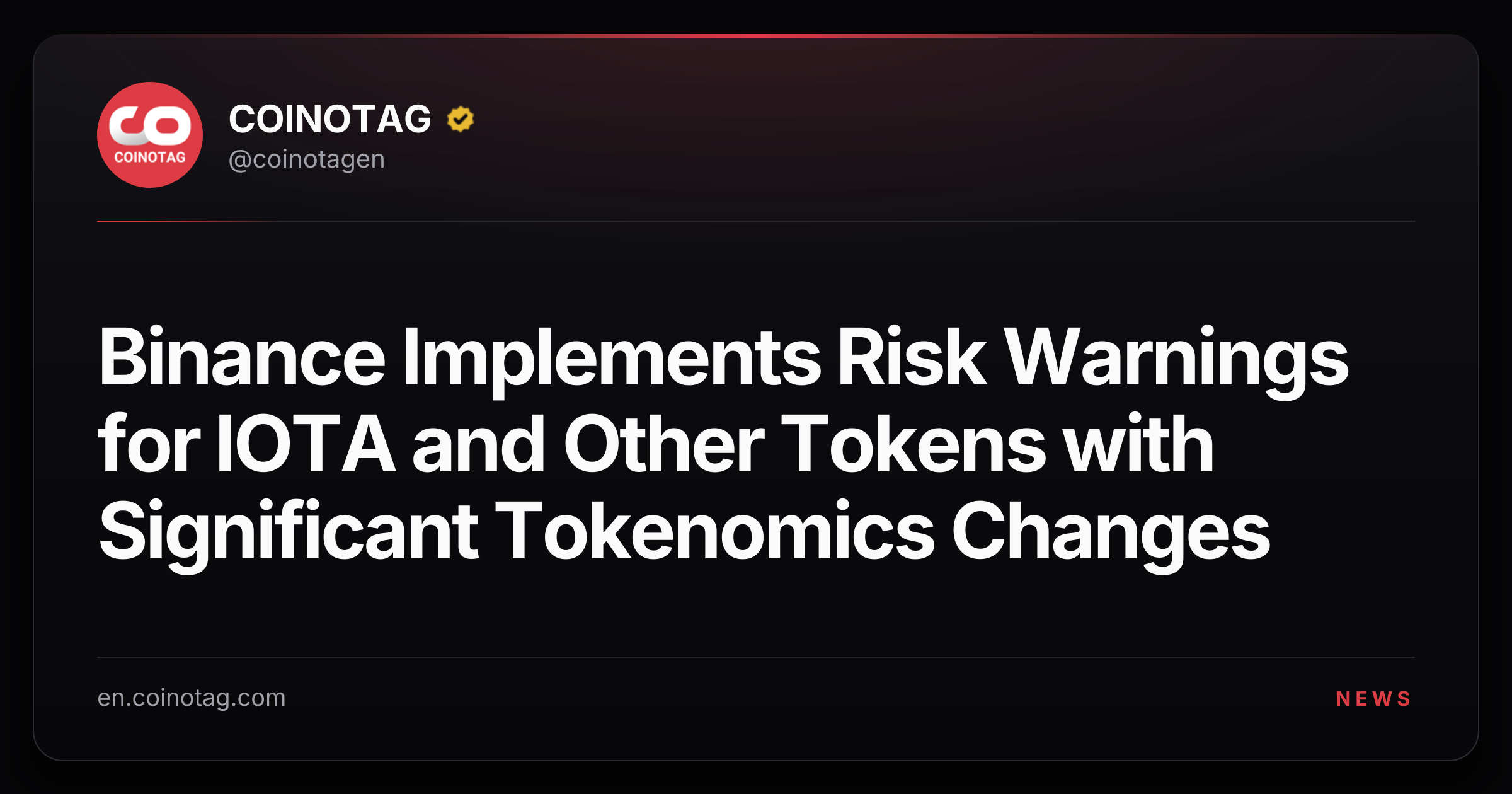 Binance Implements Risk Warnings for IOTA and Other Tokens with Significant Tokenomics Changes