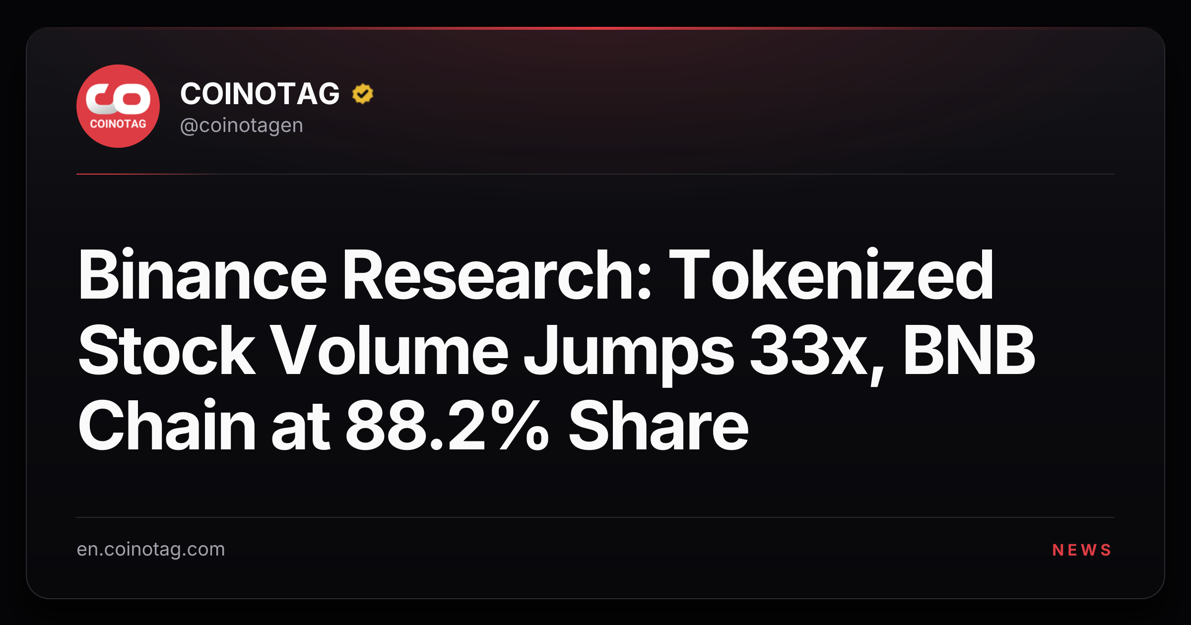 Binance Research: Tokenized Stock Volume Jumps 33x, BNB Chain at 88.2% Share
