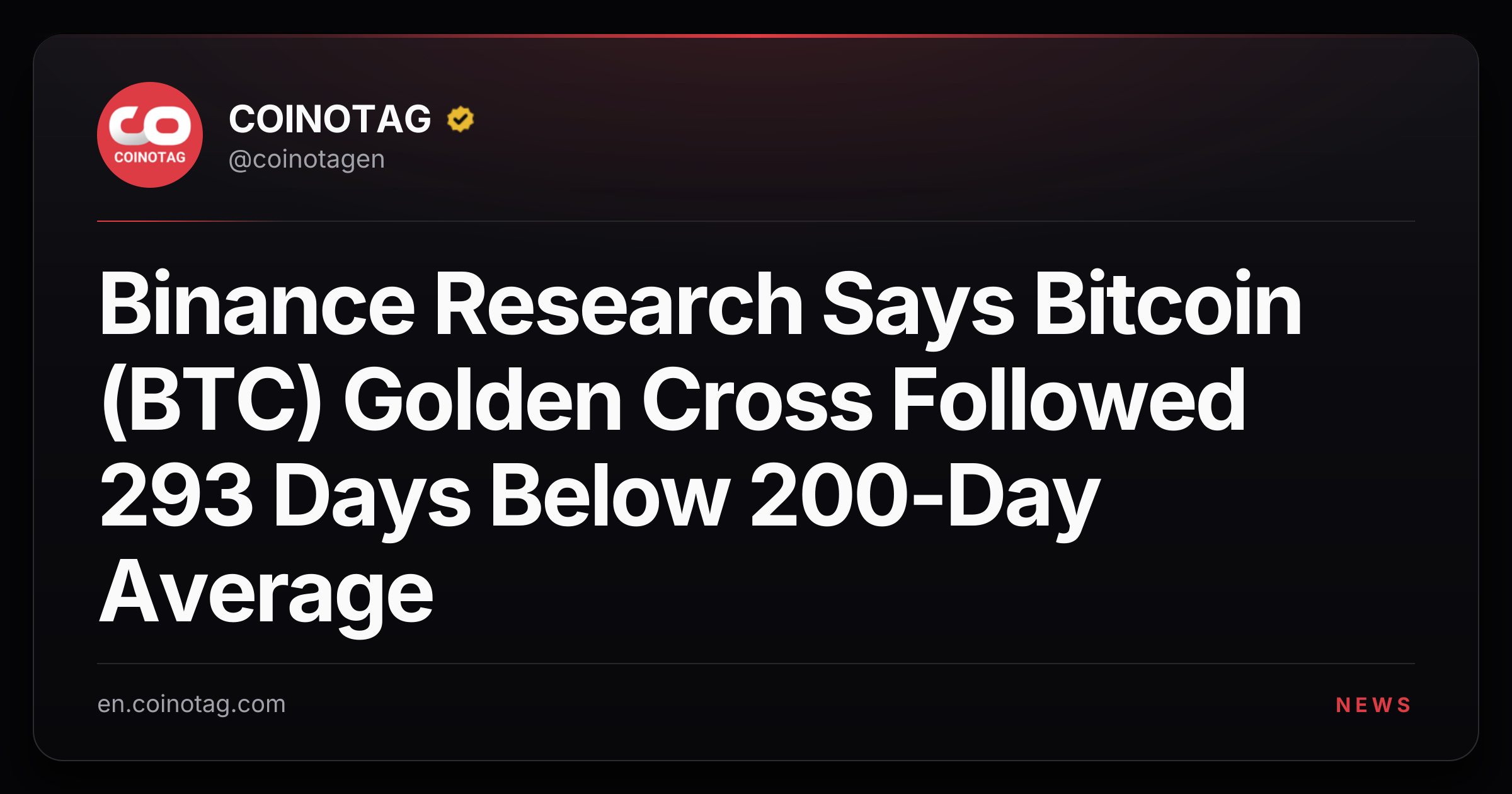 Binance Research Says Bitcoin (BTC) Golden Cross Followed 293 Days Below 200-Day Average