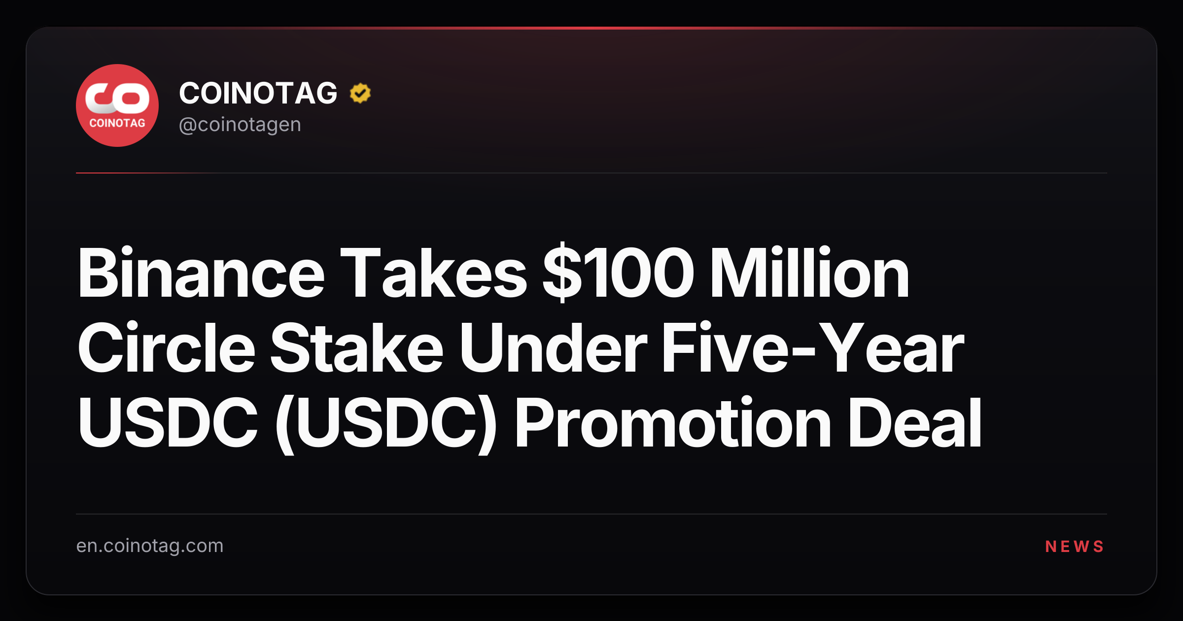 Binance Takes $100 Million Circle Stake Under Five-Year USDC (USDC) Promotion Deal