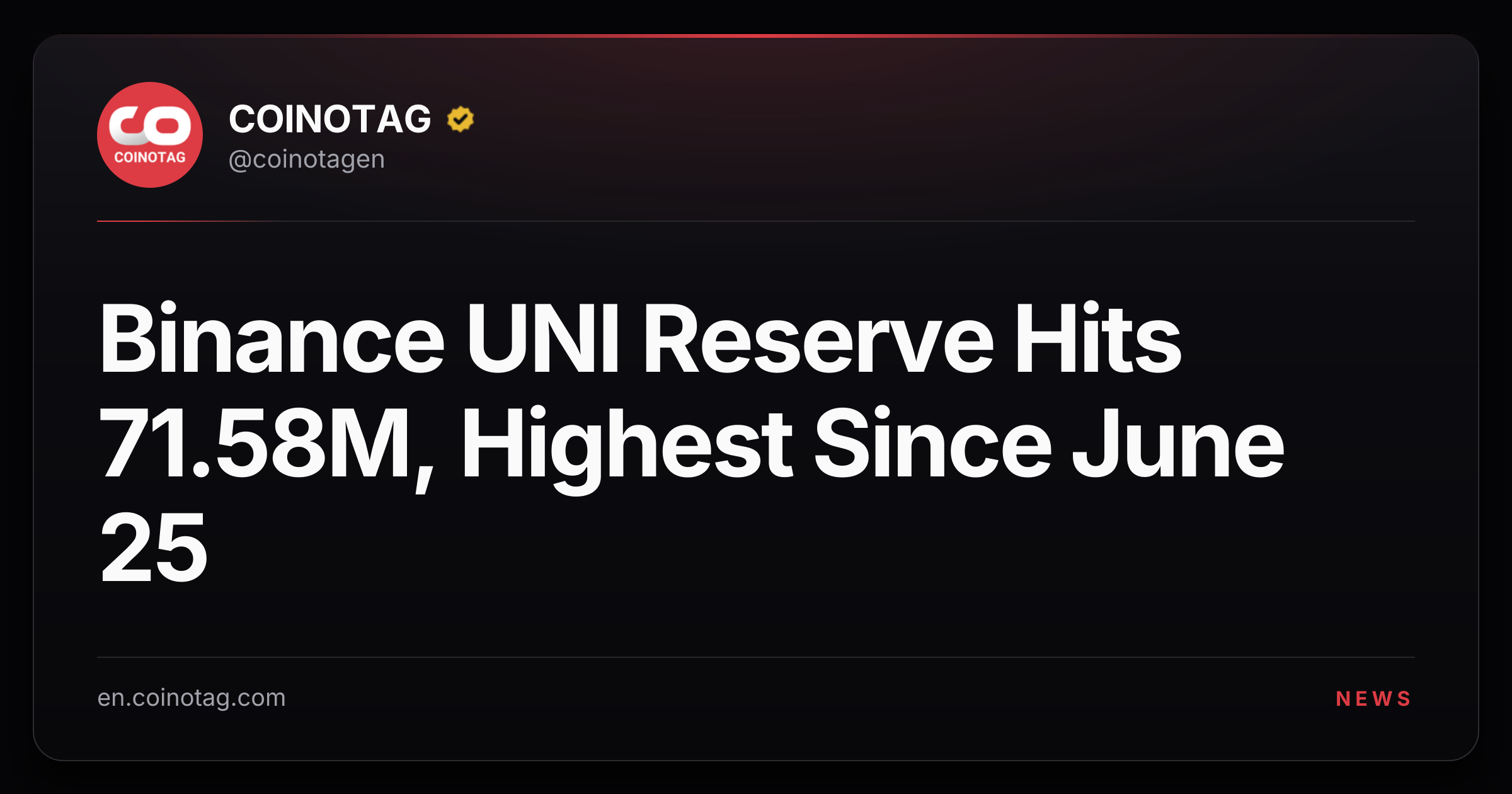 Binance UNI Reserve Hits 71.58M, Highest Since June 25