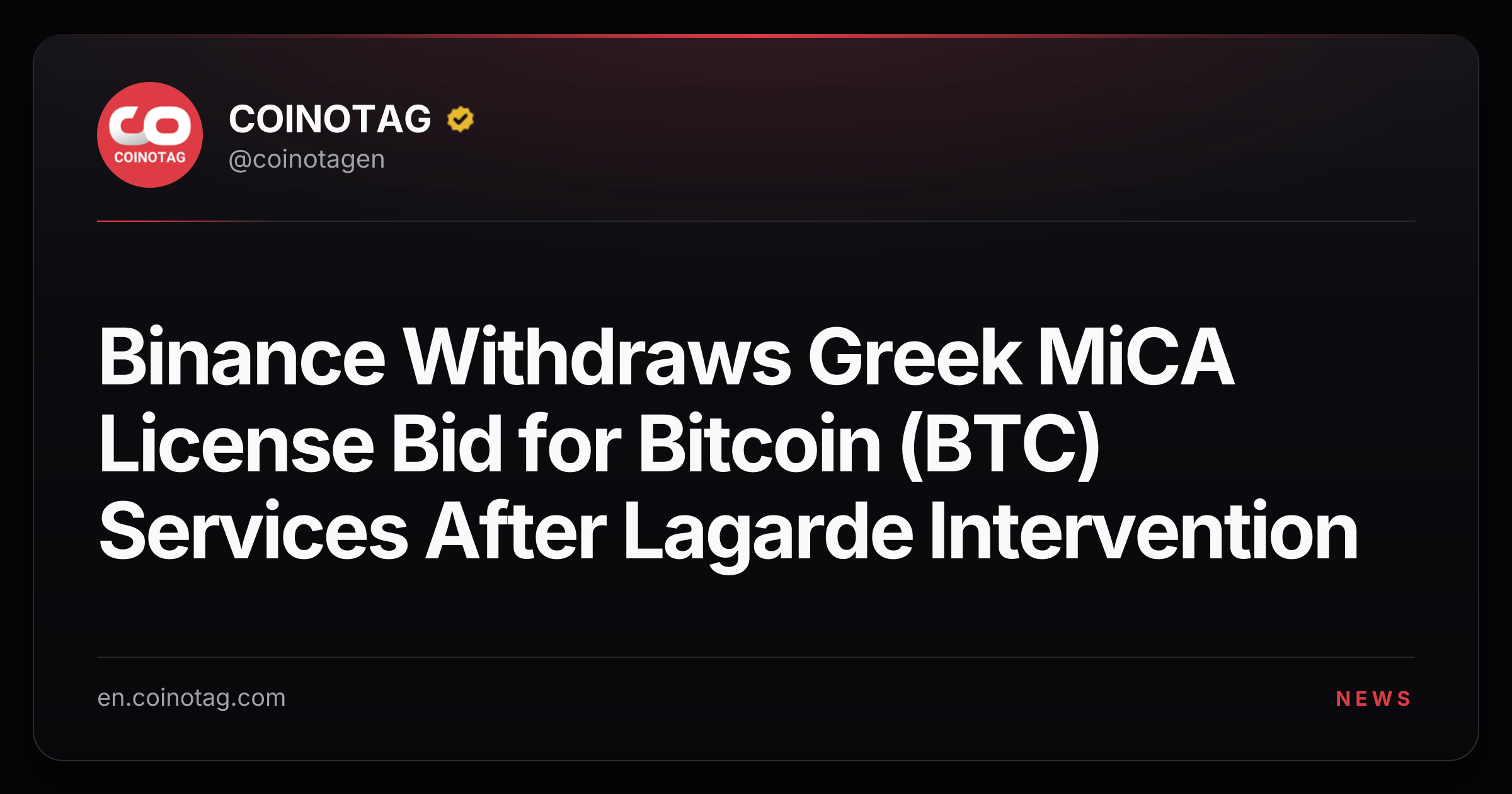Binance Withdraws Greek MiCA License Bid for Bitcoin (BTC) Services After Lagarde Intervention