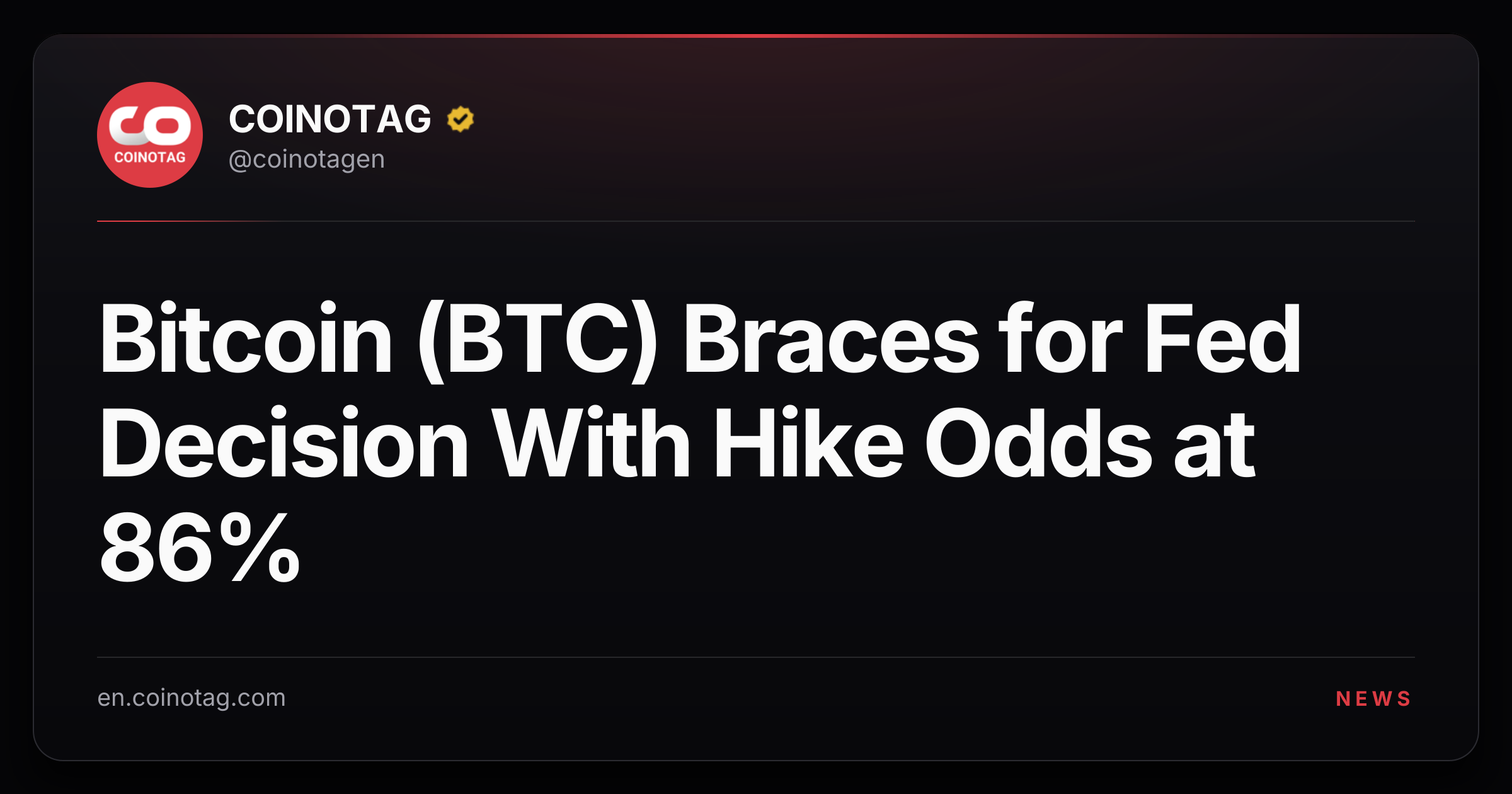 Bitcoin (BTC) Braces for Fed Decision With Hike Odds at 86%