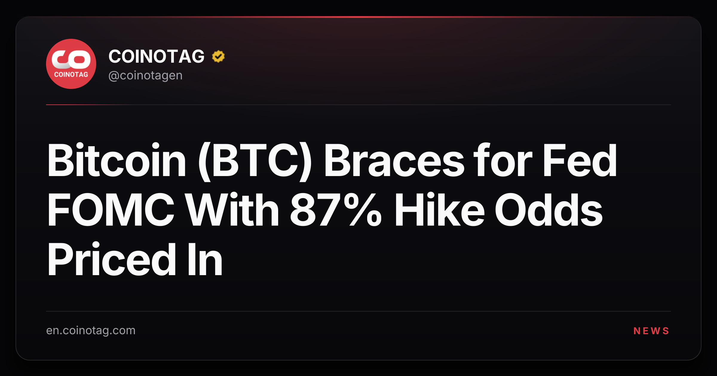 Bitcoin (BTC) Braces for Fed FOMC With 87% Hike Odds Priced In