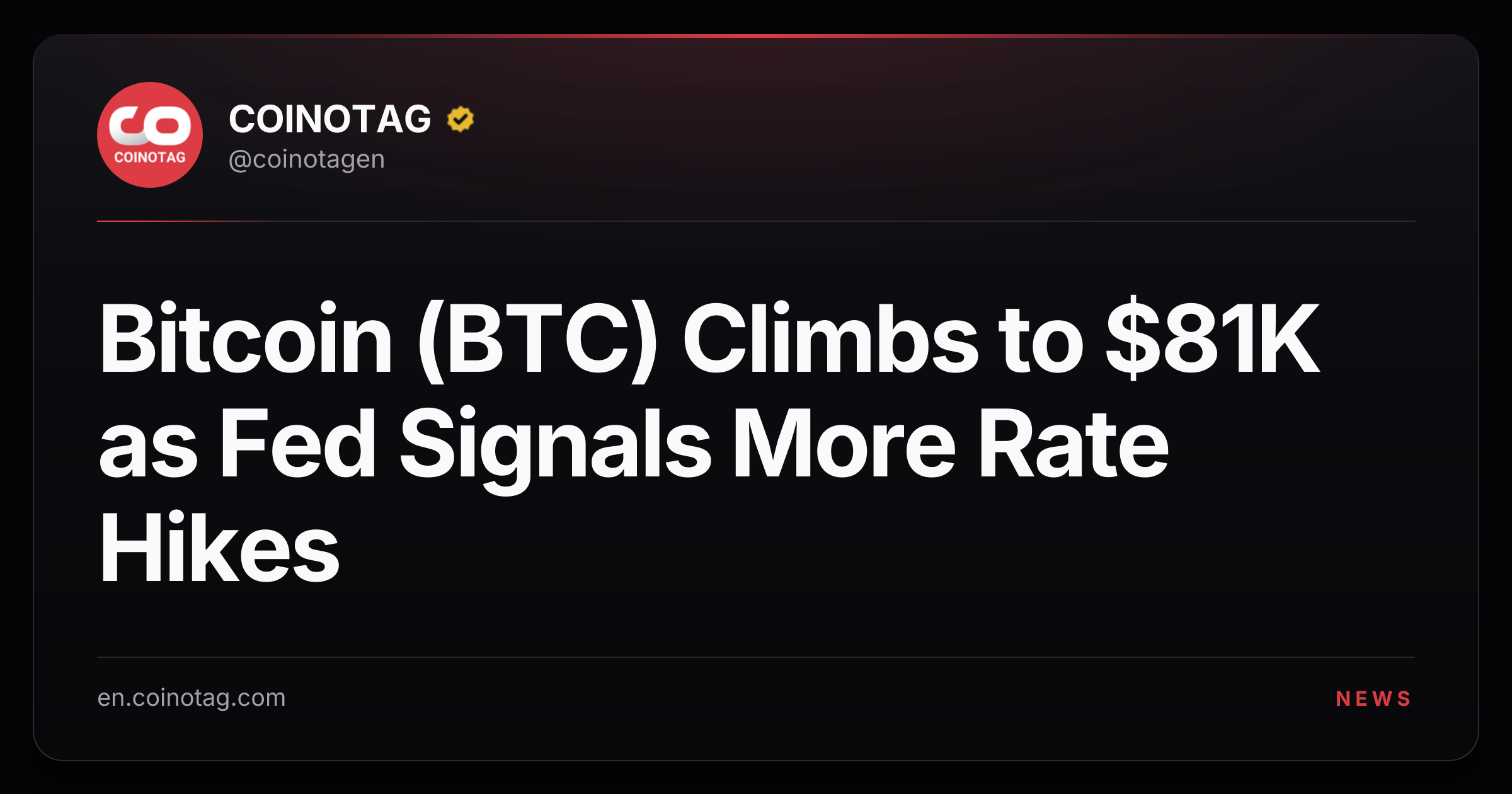 Bitcoin (BTC) Climbs to $81K as Fed Signals More Rate Hikes