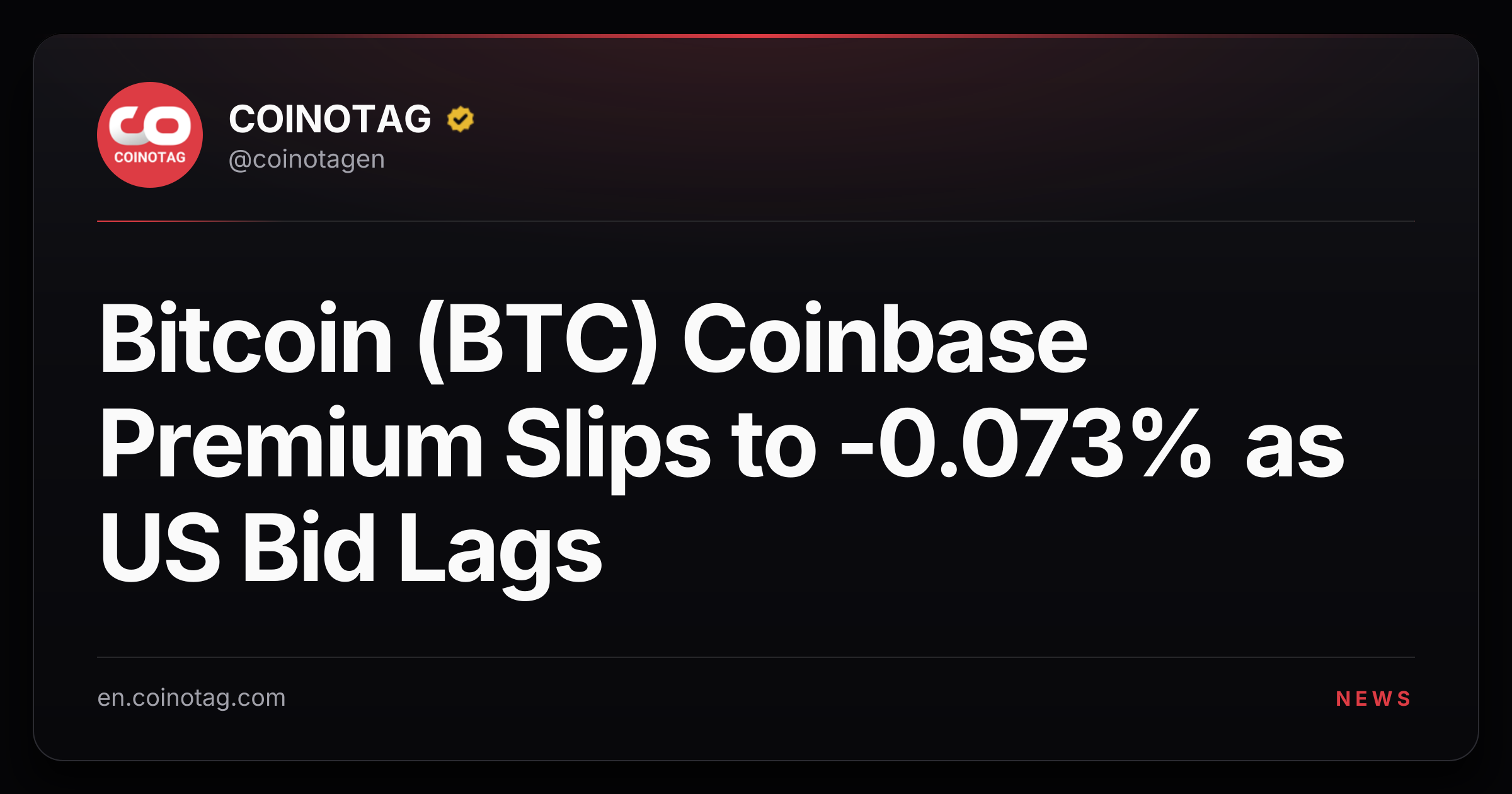 Bitcoin (BTC) Coinbase Premium Slips to -0.073% as US Bid Lags