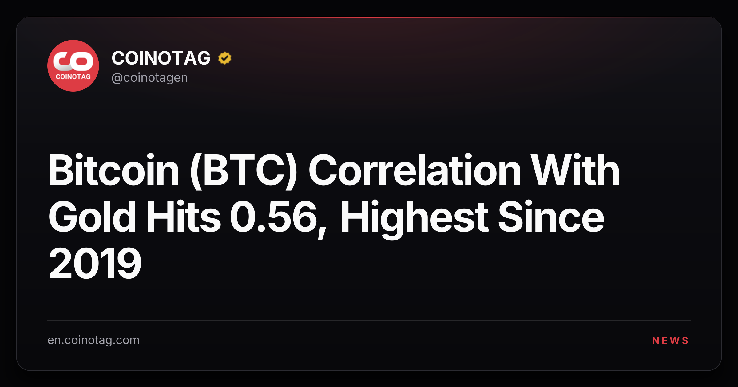 Bitcoin (BTC) Correlation With Gold Hits 0.56, Highest Since 2019