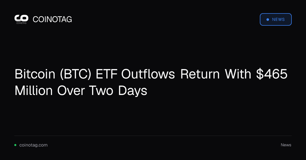 Bitcoin (BTC) ETF Outflows Return With $465 Million Over Two Days