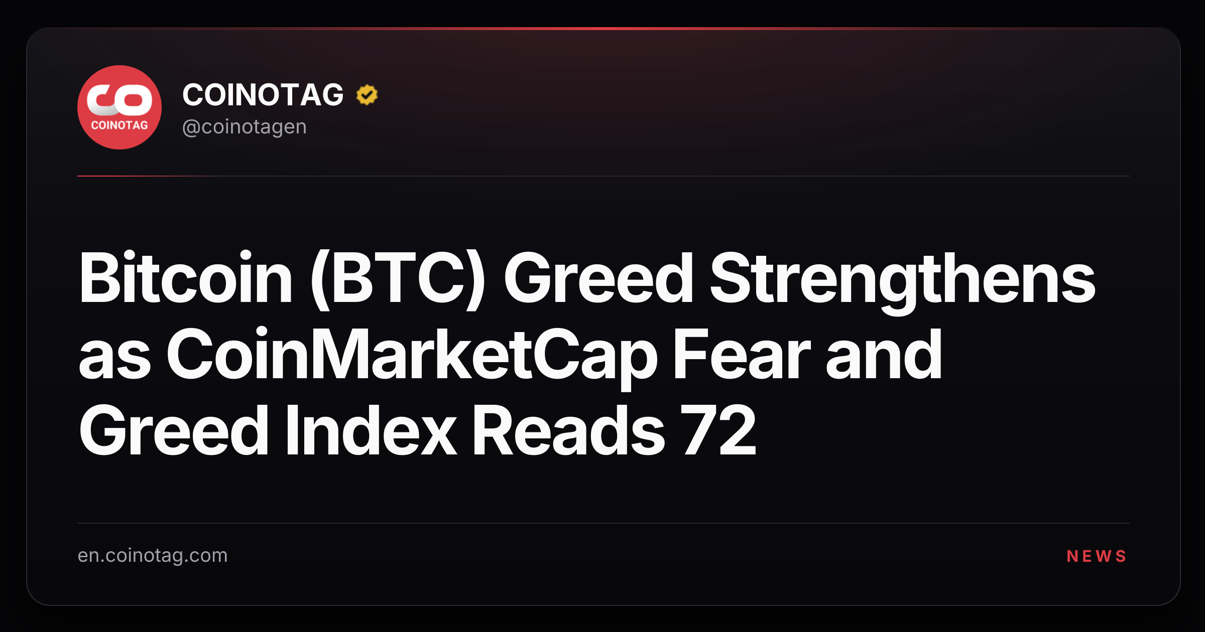 Bitcoin (BTC) Greed Strengthens as CoinMarketCap Fear and Greed Index Reads 72