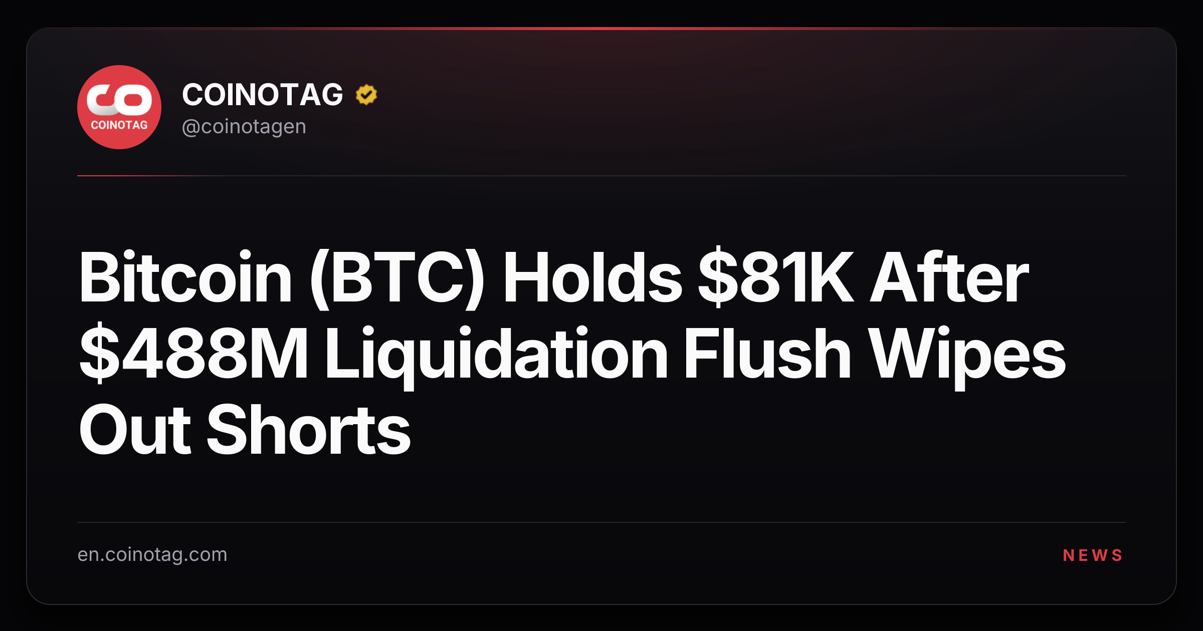 Bitcoin (BTC) Holds $81K After $488M Liquidation Flush Wipes Out Shorts