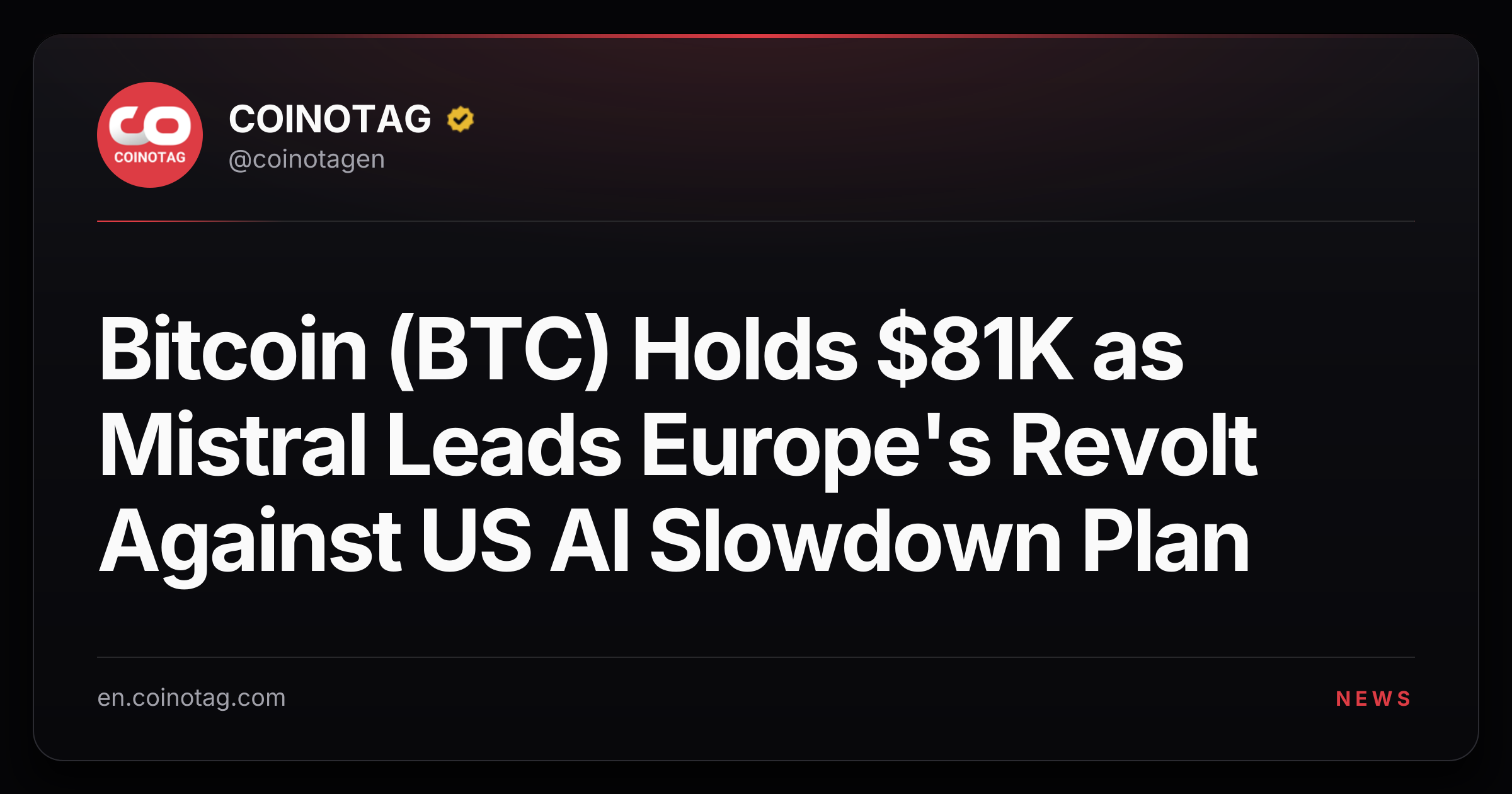 Bitcoin (BTC) Holds $81K as Mistral Leads Europe's Revolt Against US AI Slowdown Plan