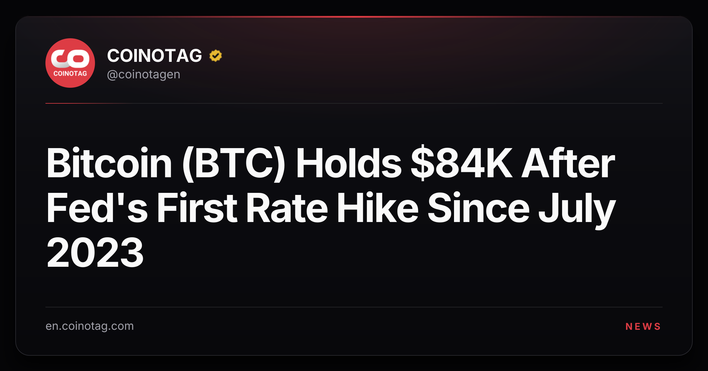 Bitcoin (BTC) Holds $84K After Fed's First Rate Hike Since July 2023