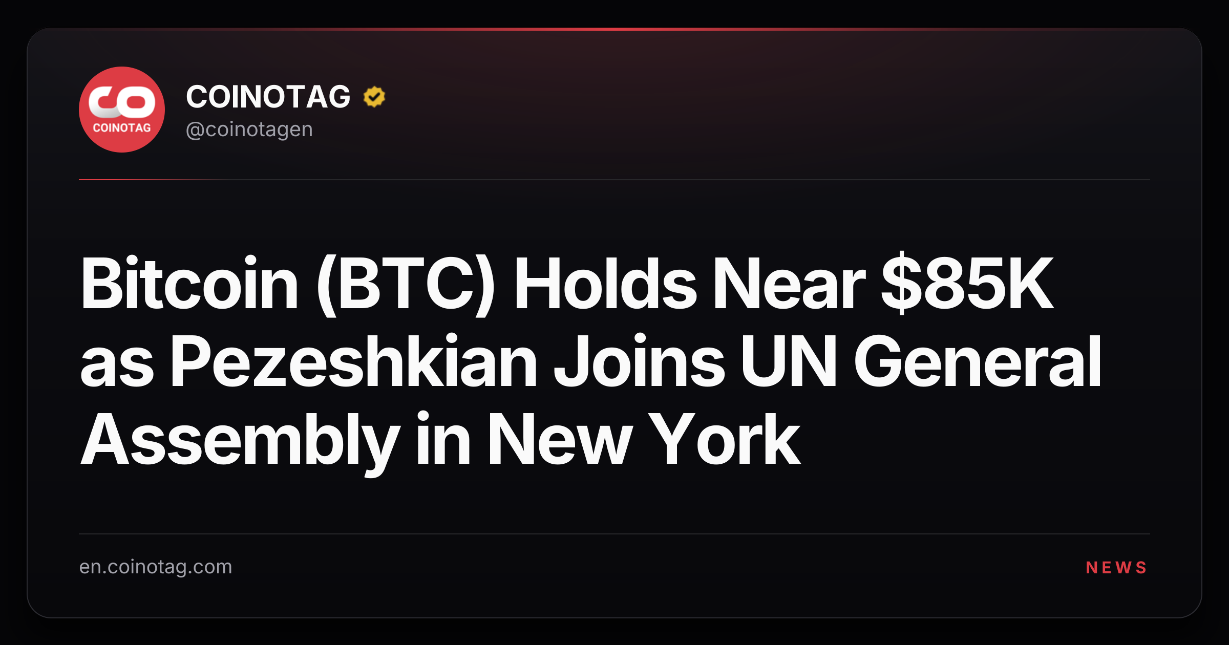 Bitcoin (BTC) Holds Near $85K as Pezeshkian Joins UN General Assembly in New York