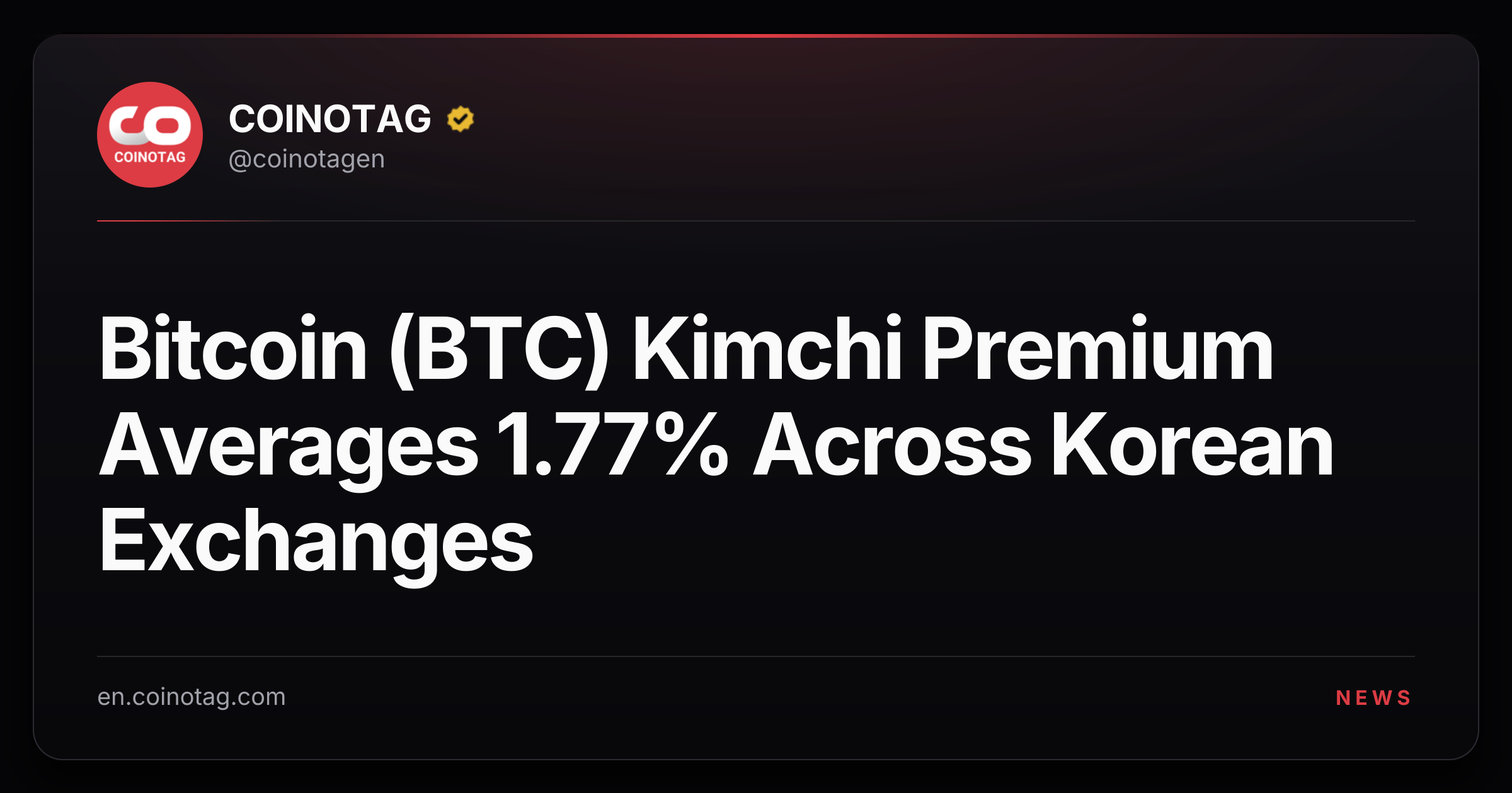 Bitcoin (BTC) Kimchi Premium Averages 1.77% Across Korean Exchanges