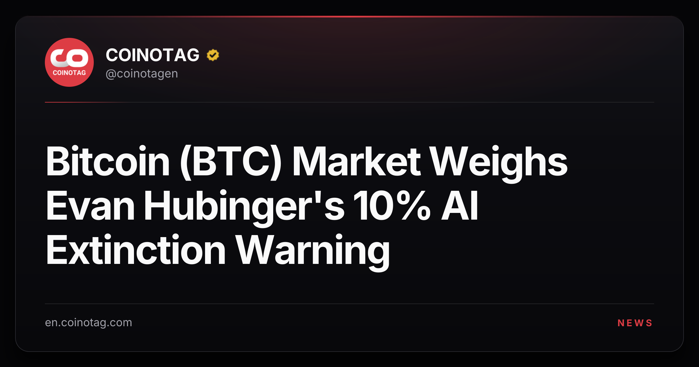 Bitcoin (BTC) Market Weighs Evan Hubinger's 10% AI Extinction Warning