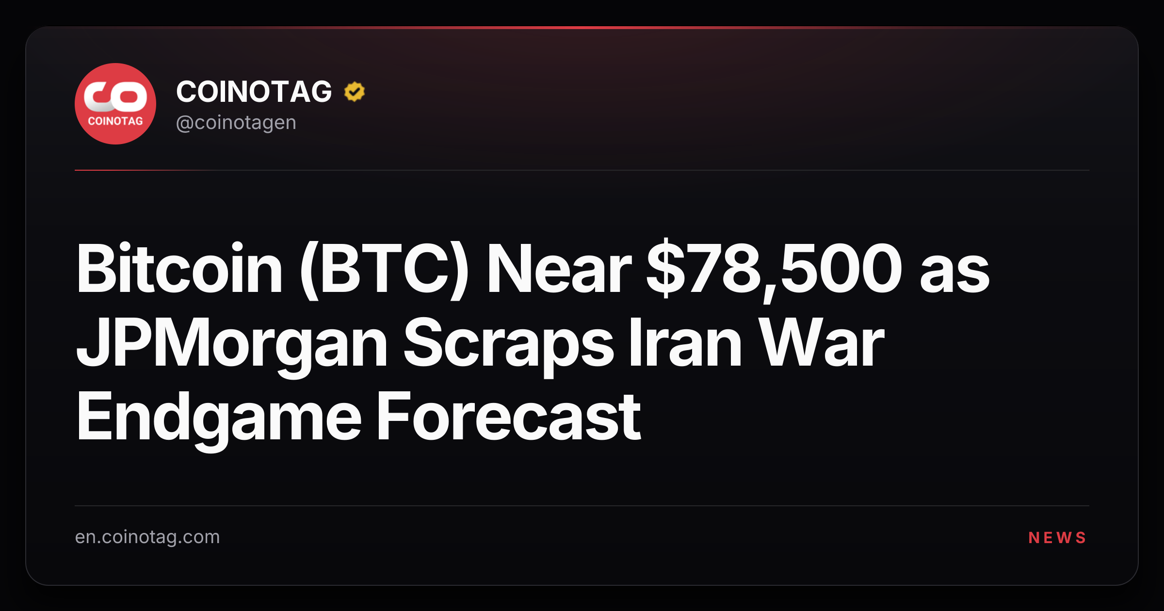 Bitcoin (BTC) Near $78,500 as JPMorgan Scraps Iran War Endgame Forecast