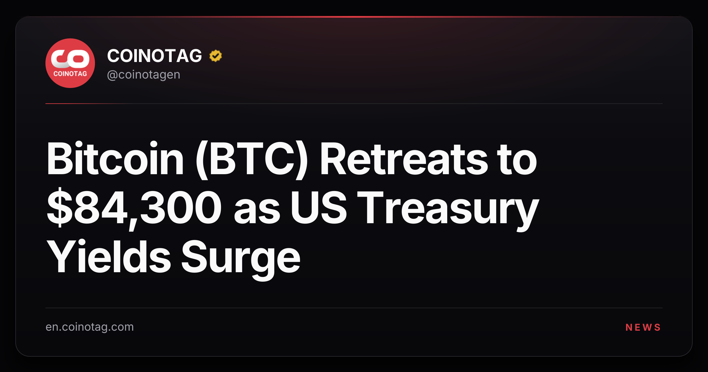 Bitcoin (BTC) Retreats to $84,300 as US Treasury Yields Surge