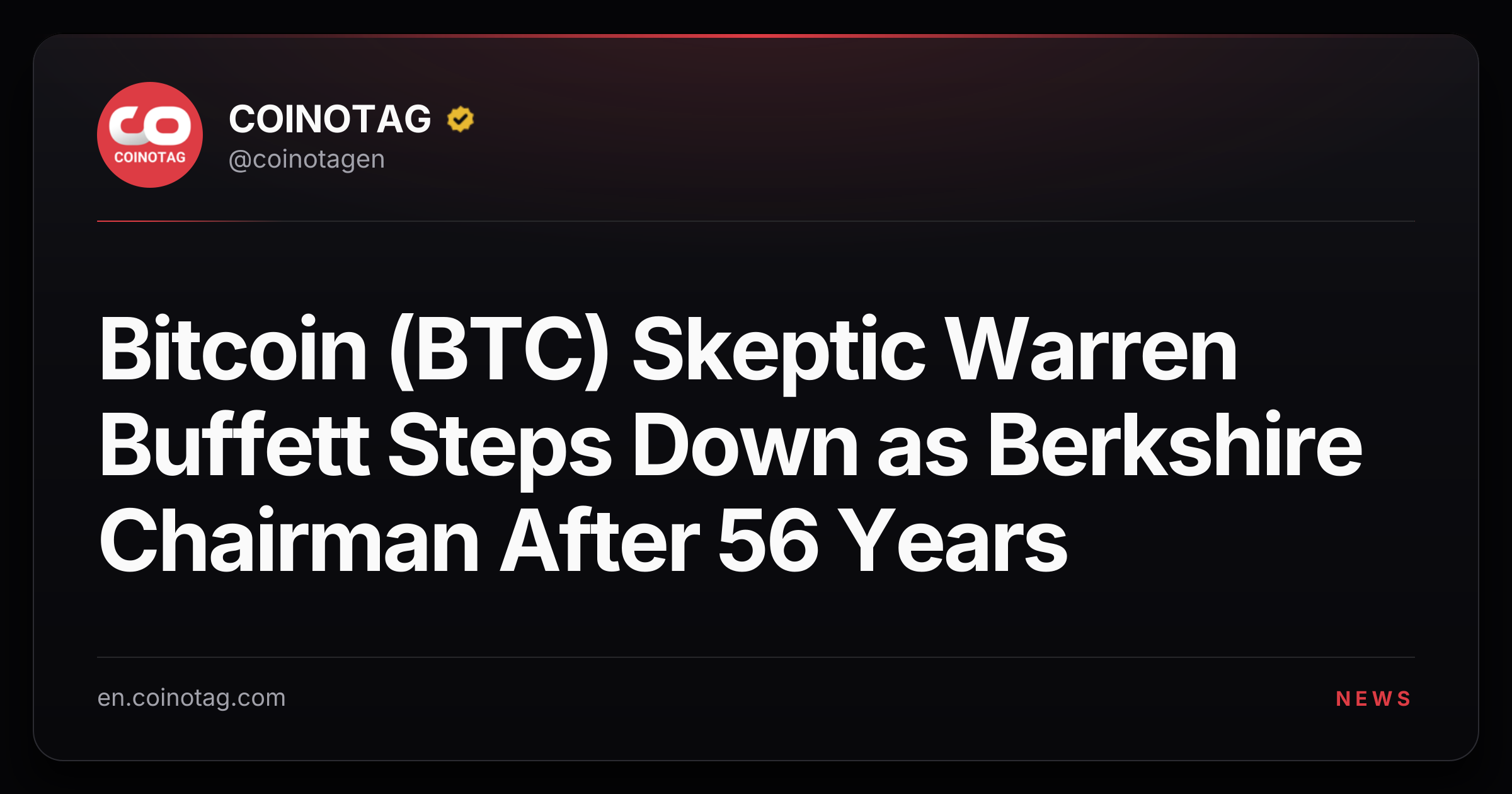 Bitcoin (BTC) Skeptic Warren Buffett Steps Down as Berkshire Chairman After 56 Years