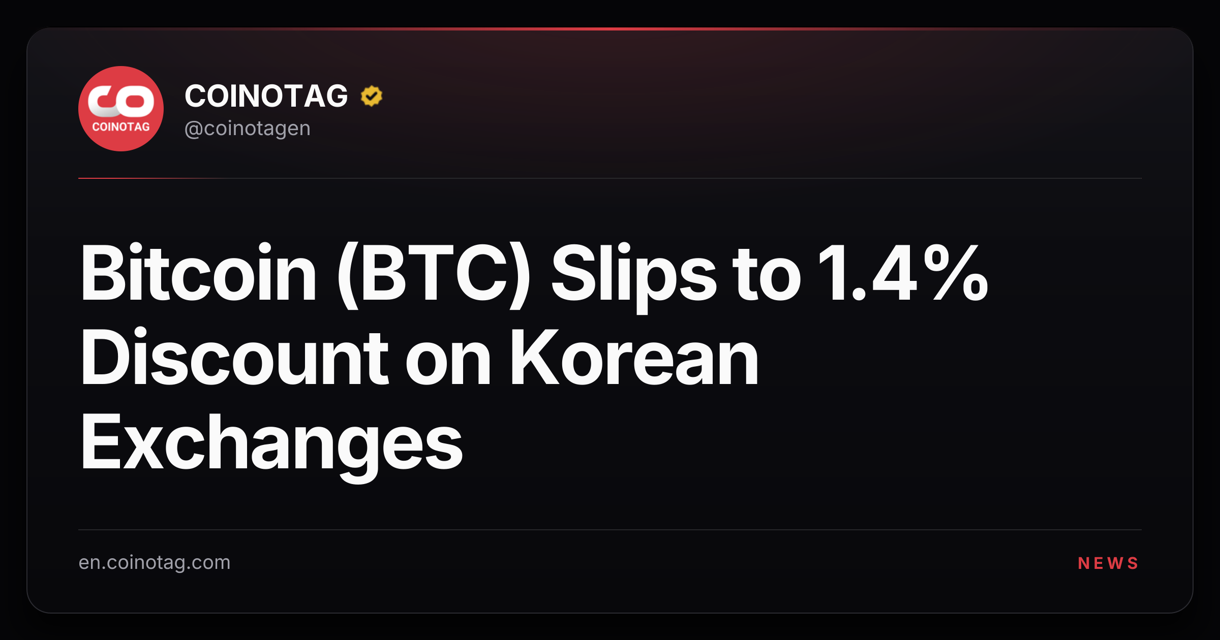 Bitcoin (BTC) Slips to 1.4% Discount on Korean Exchanges