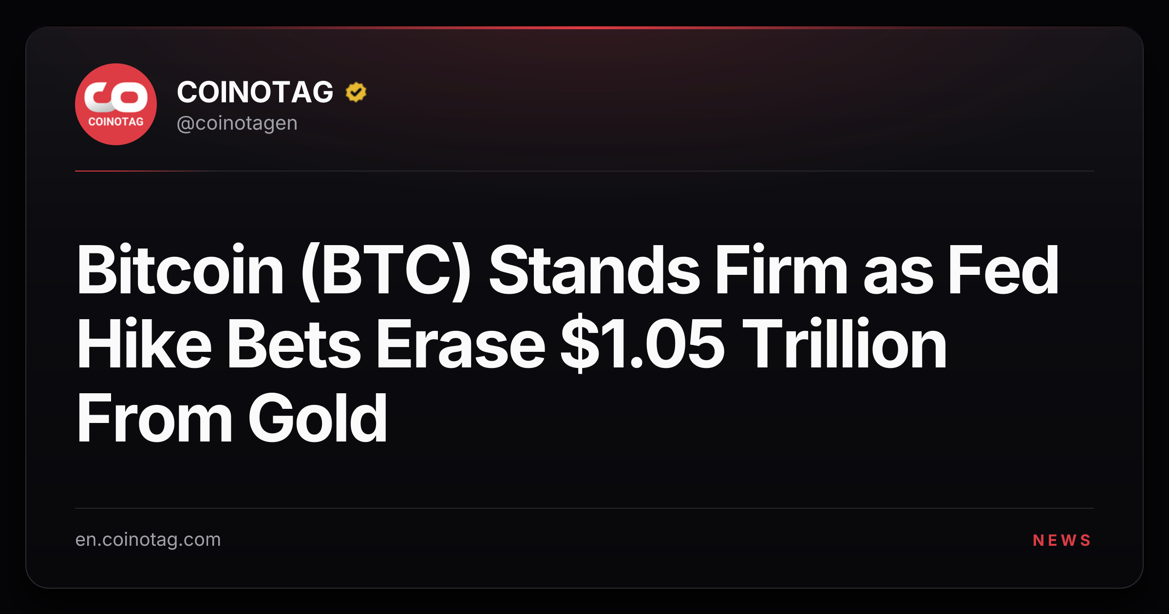 Bitcoin (BTC) Stands Firm as Fed Hike Bets Erase $1.05 Trillion From Gold