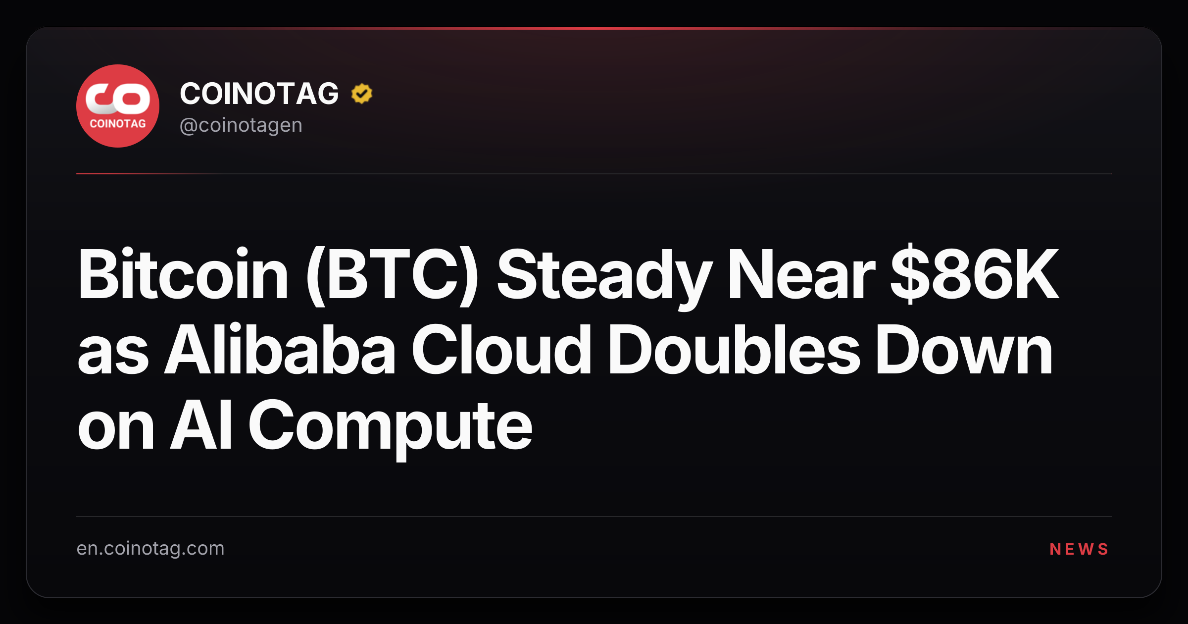 Bitcoin (BTC) Steady Near $86K as Alibaba Cloud Doubles Down on AI Compute