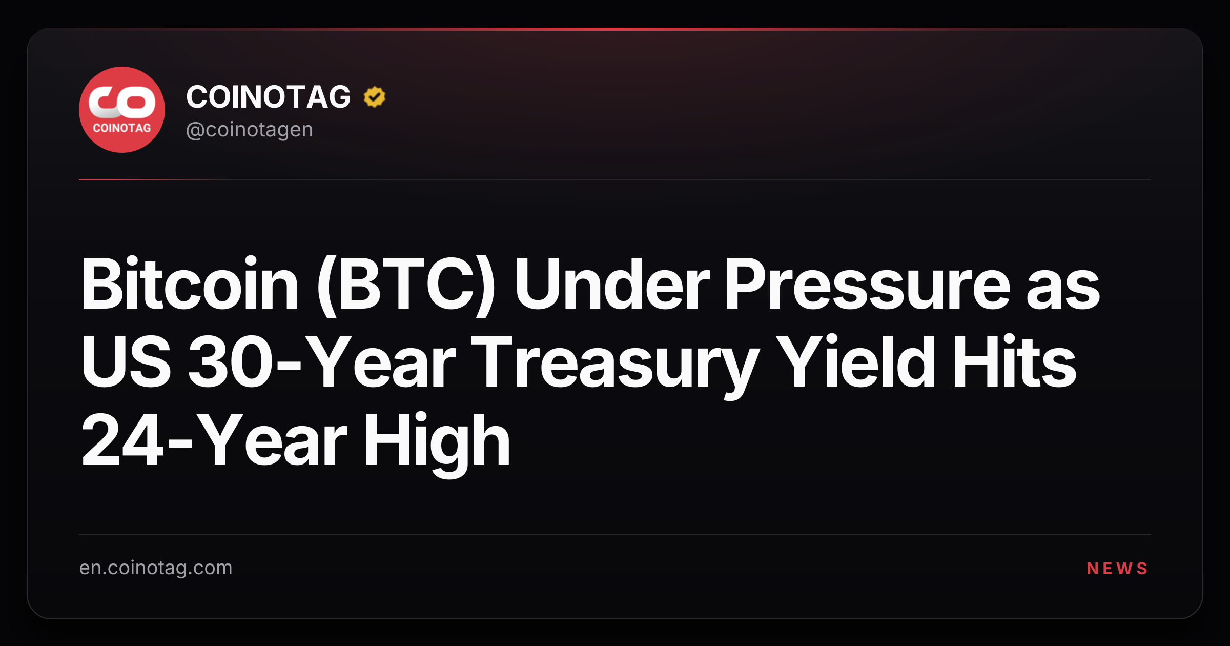 Bitcoin (BTC) Under Pressure as US 30-Year Treasury Yield Hits 24-Year High
