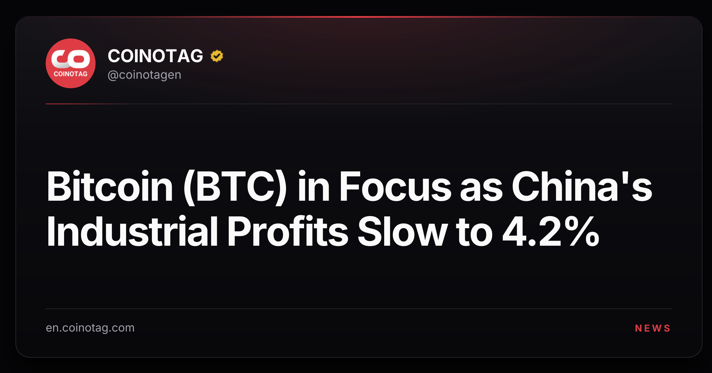 Bitcoin (BTC) in Focus as China's Industrial Profits Slow to 4.2%