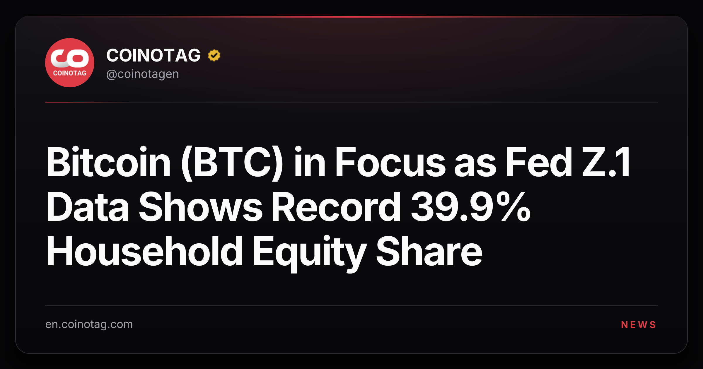 Bitcoin (BTC) in Focus as Fed Z.1 Data Shows Record 39.9% Household Equity Share