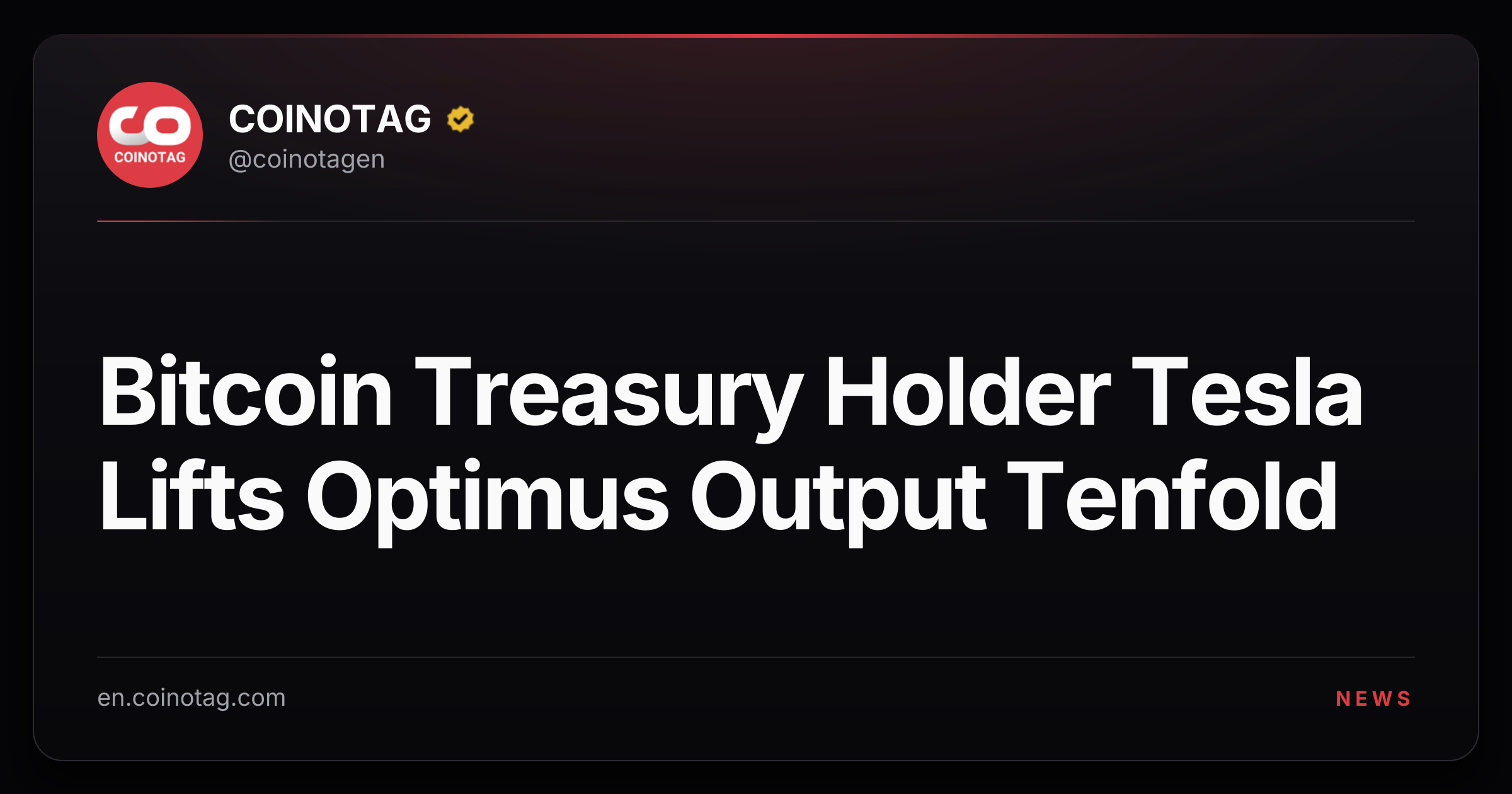 Bitcoin Treasury Holder Tesla Lifts Optimus Output Tenfold