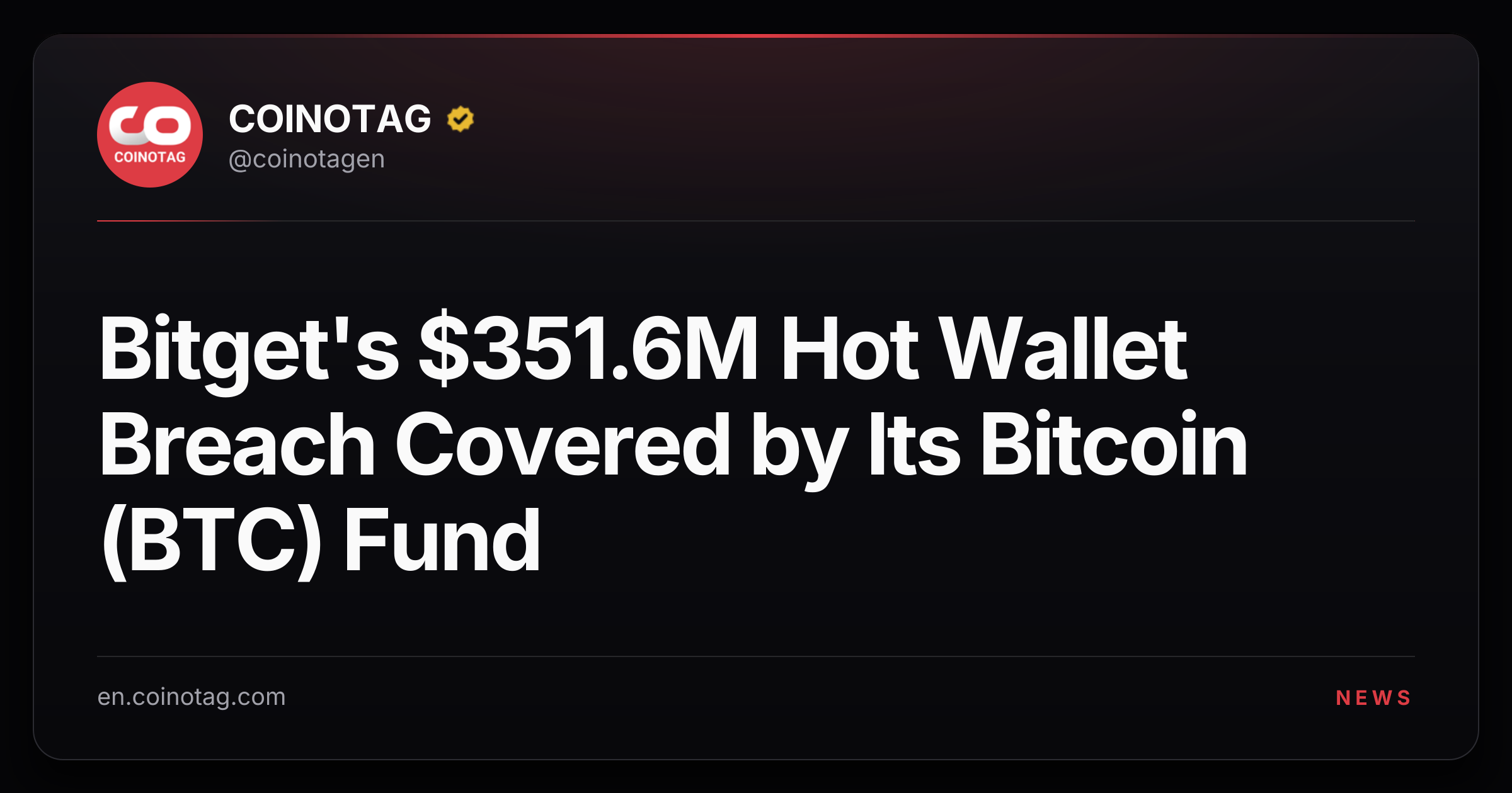 Bitget's $351.6M Hot Wallet Breach Covered by Its Bitcoin (BTC) Fund