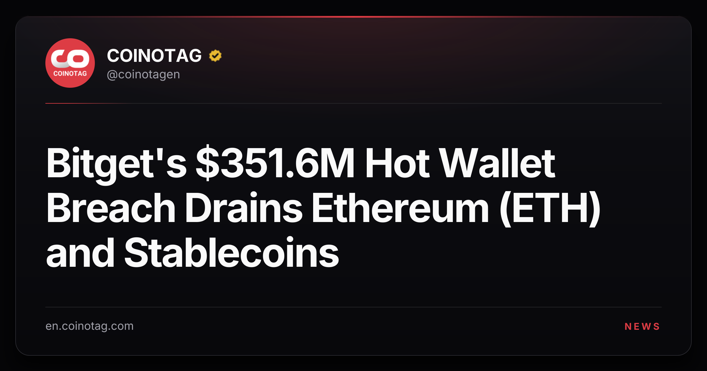 Bitget's $351.6M Hot Wallet Breach Drains Ethereum (ETH) and Stablecoins