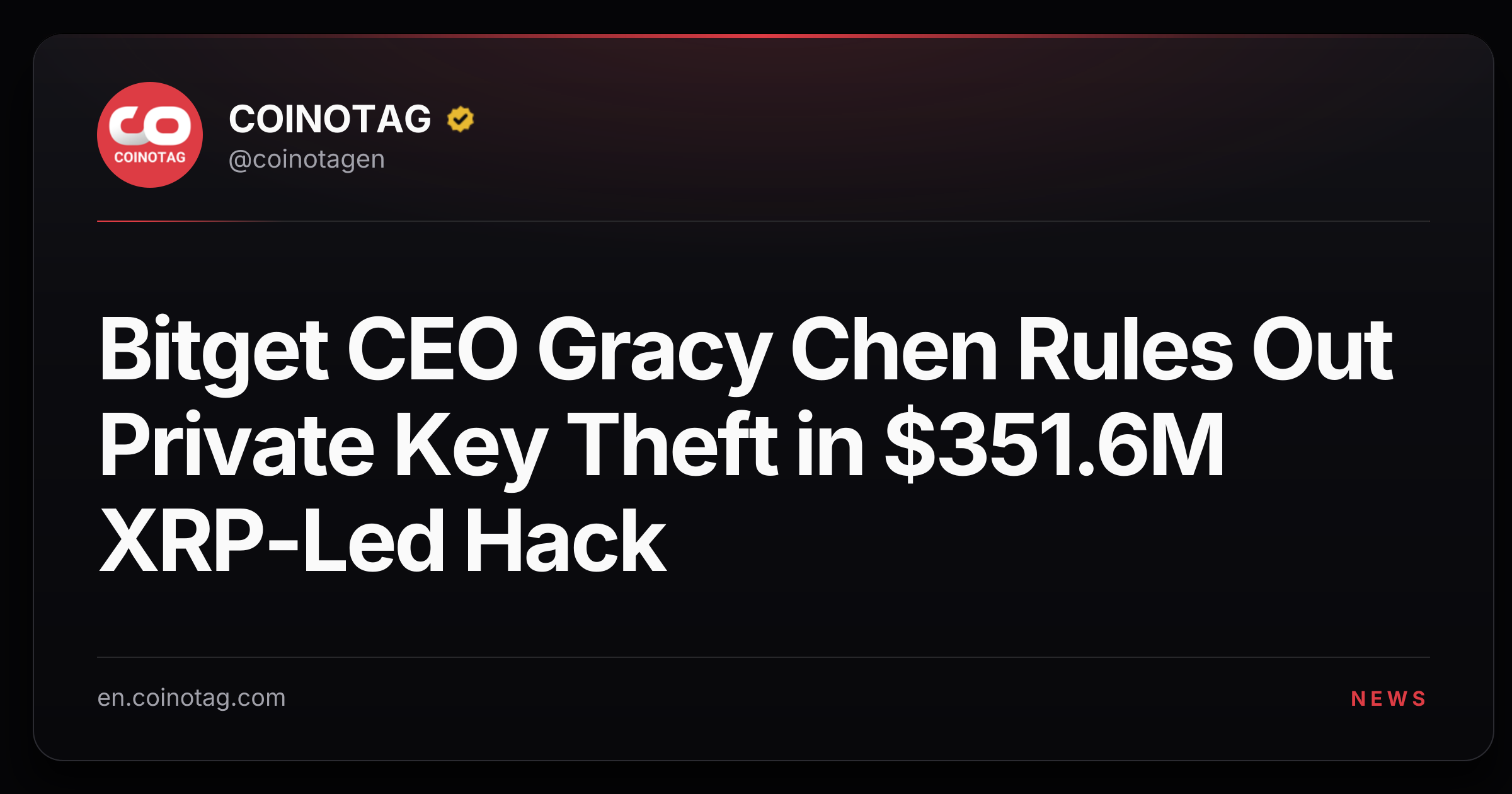 Bitget CEO Gracy Chen Rules Out Private Key Theft in $351.6M XRP-Led Hack