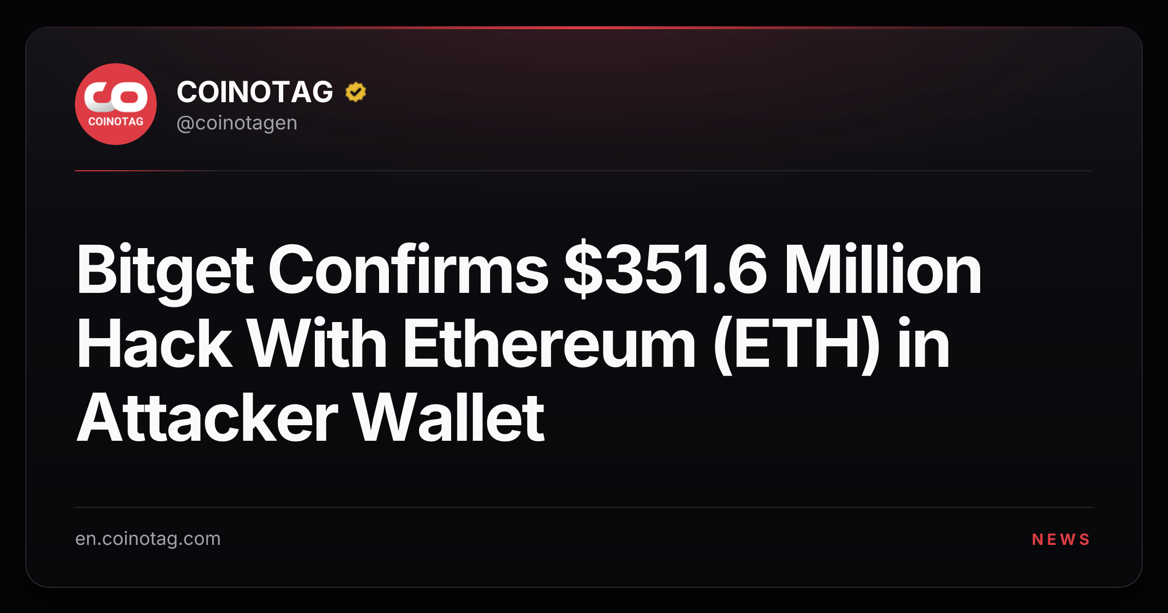 Bitget Confirms $351.6 Million Hack With Ethereum (ETH) in Attacker Wallet