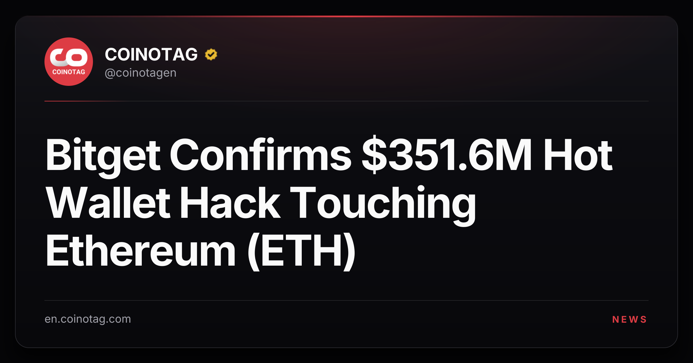 Bitget Confirms $351.6M Hot Wallet Hack Touching Ethereum (ETH)